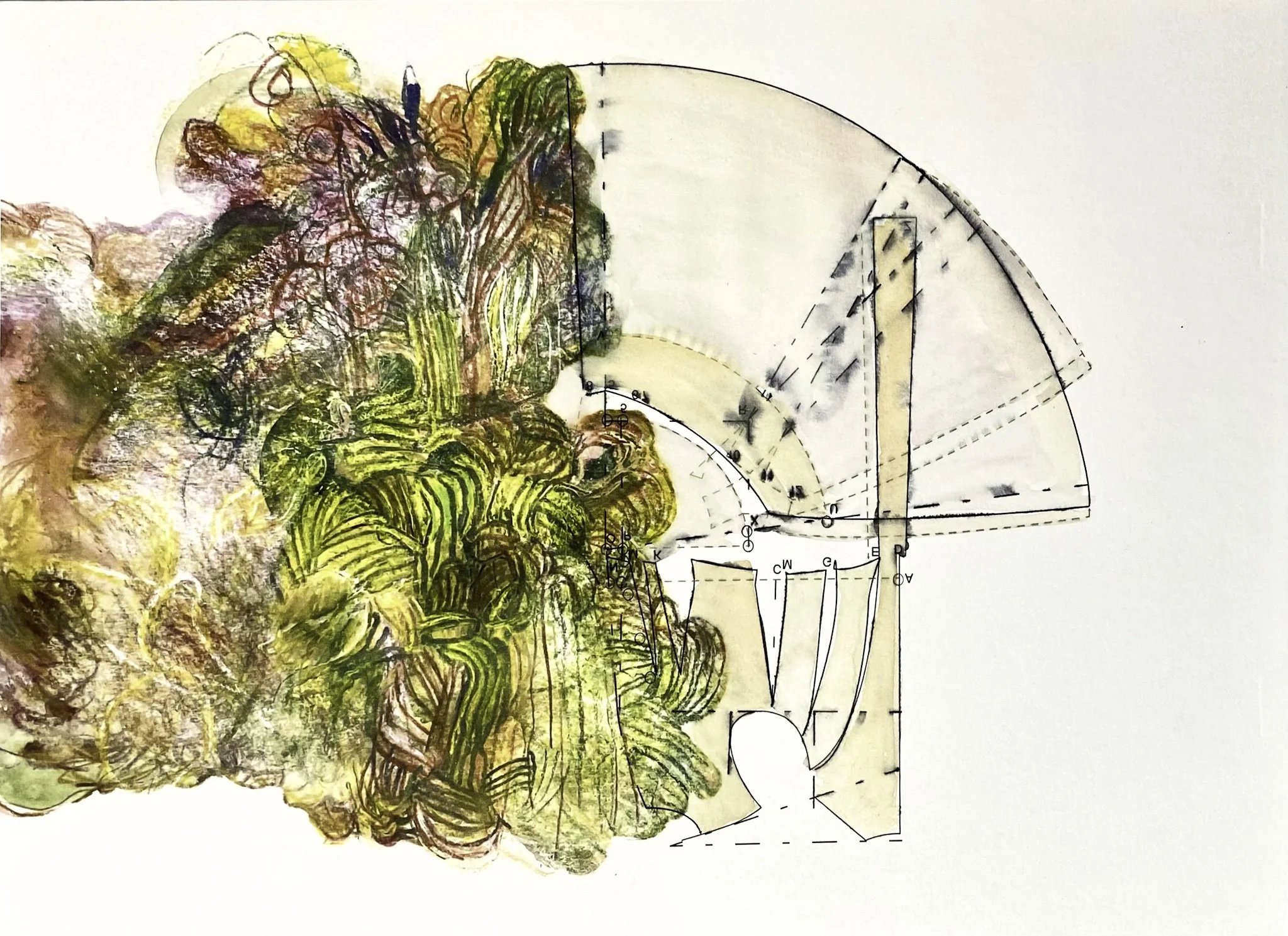 ‘Smoke & Mirrors’, Mono-print, Ink, Gouache on Paper, 420mm x 300mm, 2026