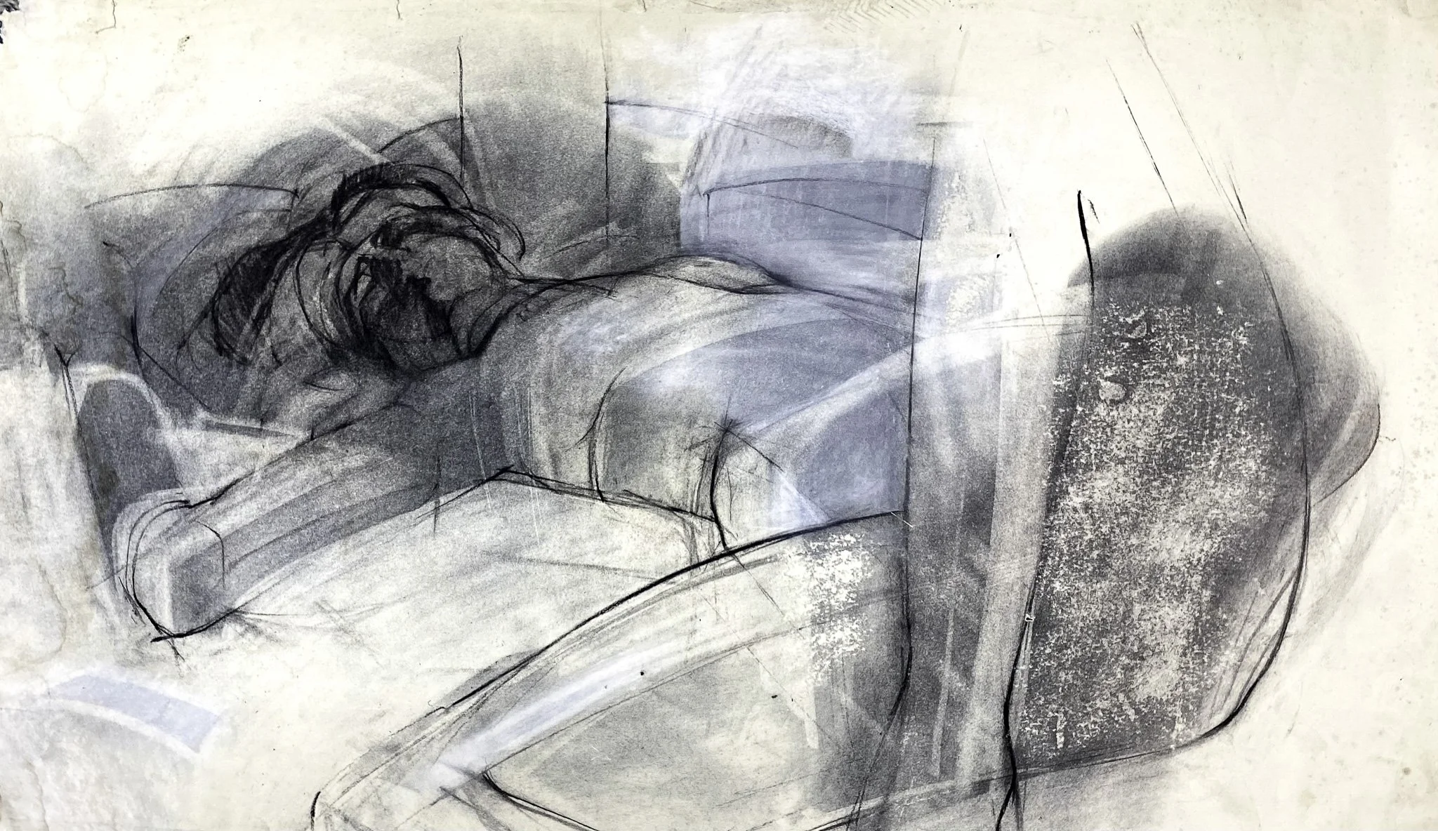 Life Study (Reclining Nude) Stanley Street, Charcoal, Chalk on Paper, 800 x 450 mm 1980s