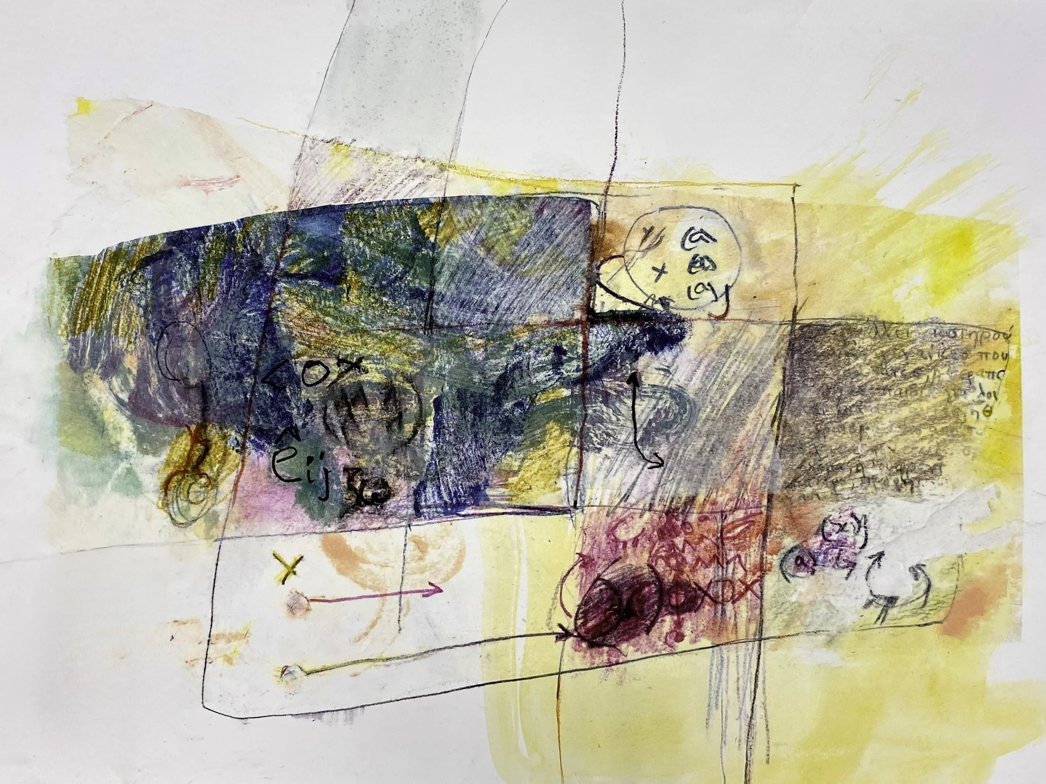 ‘Whether or Not’, Mono-print, Acrylic, Ink Pencil on Paper, 400mm x 300mm, 2026