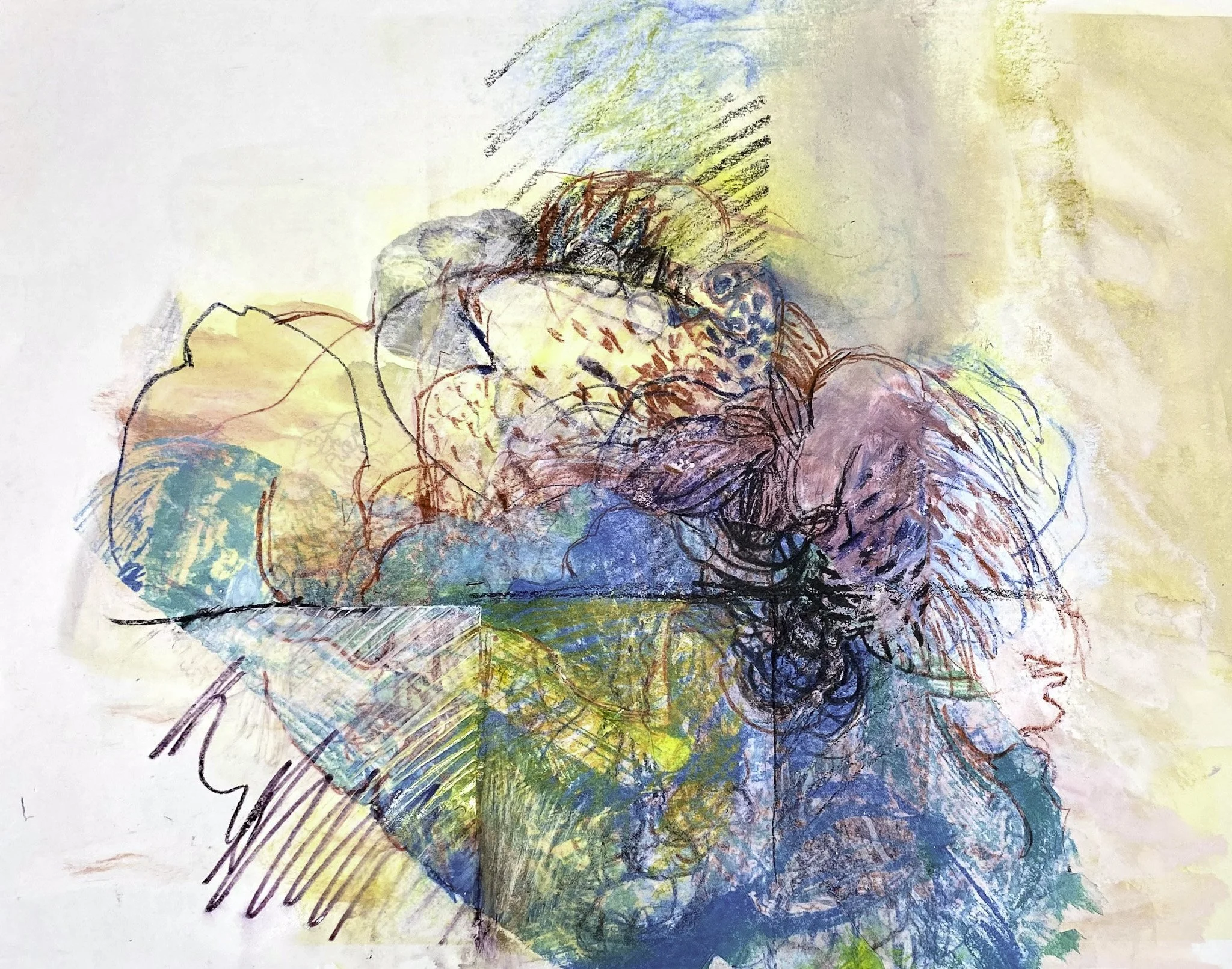 ‘Patchy Weather’, Acrylic, Ink Pencil on Paper, 360mm x 300mm, 2026