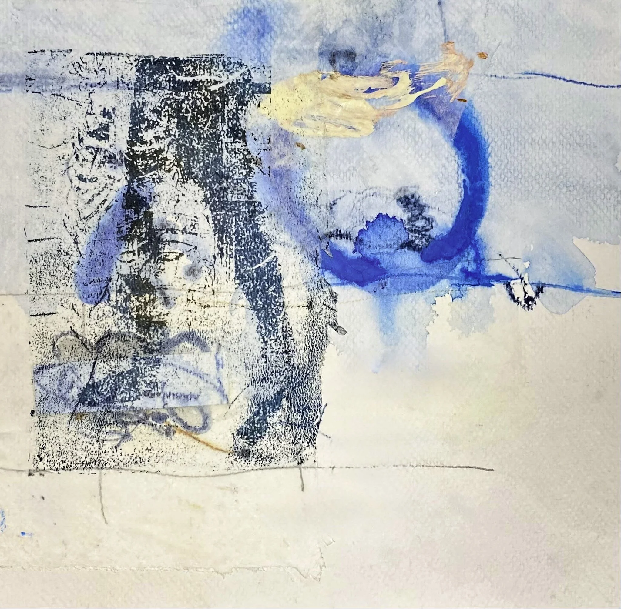 ‘Walking Man (Blue Ring), Mono-print, Ink on Paper, 210 x 210mm 2025