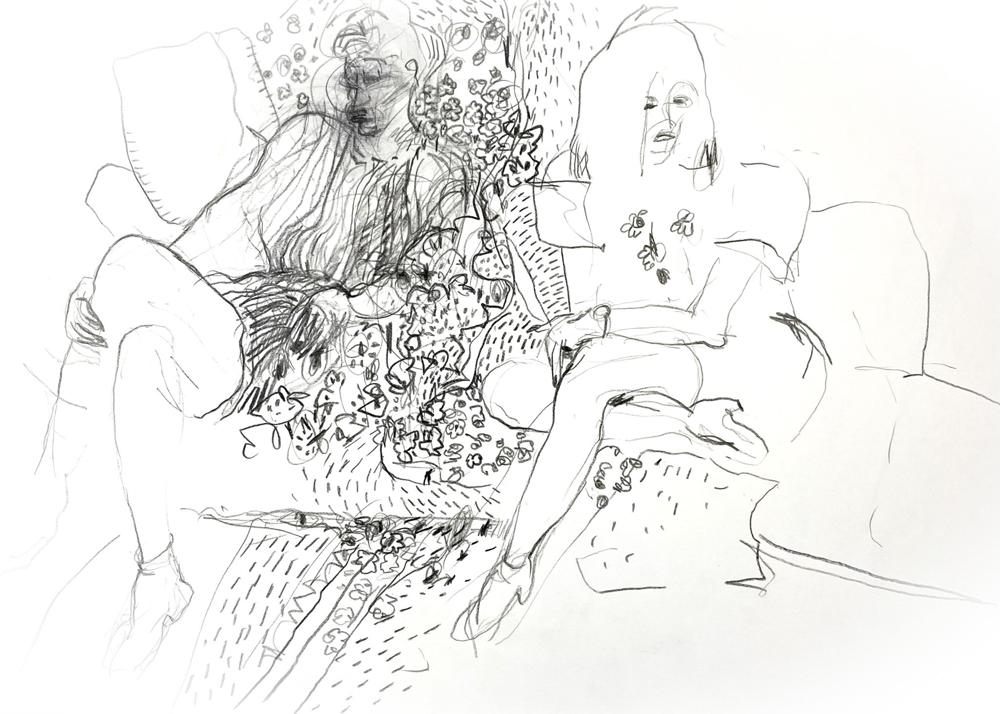 ‘Women on the sofa’, Graphite on Paper, 420mm x 300mm, 2026