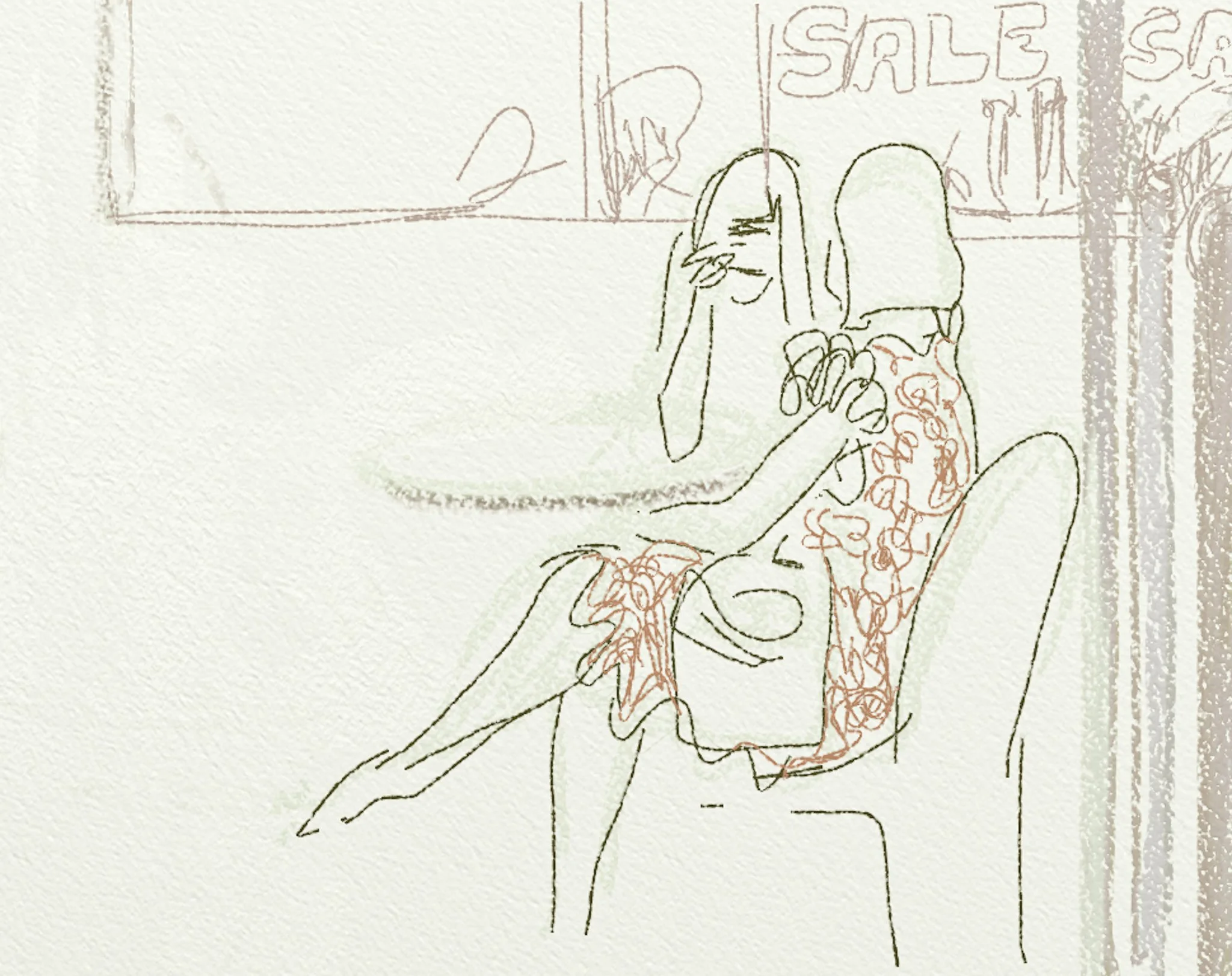 ‘Red patterned dress’, iPad drawing, 2010s