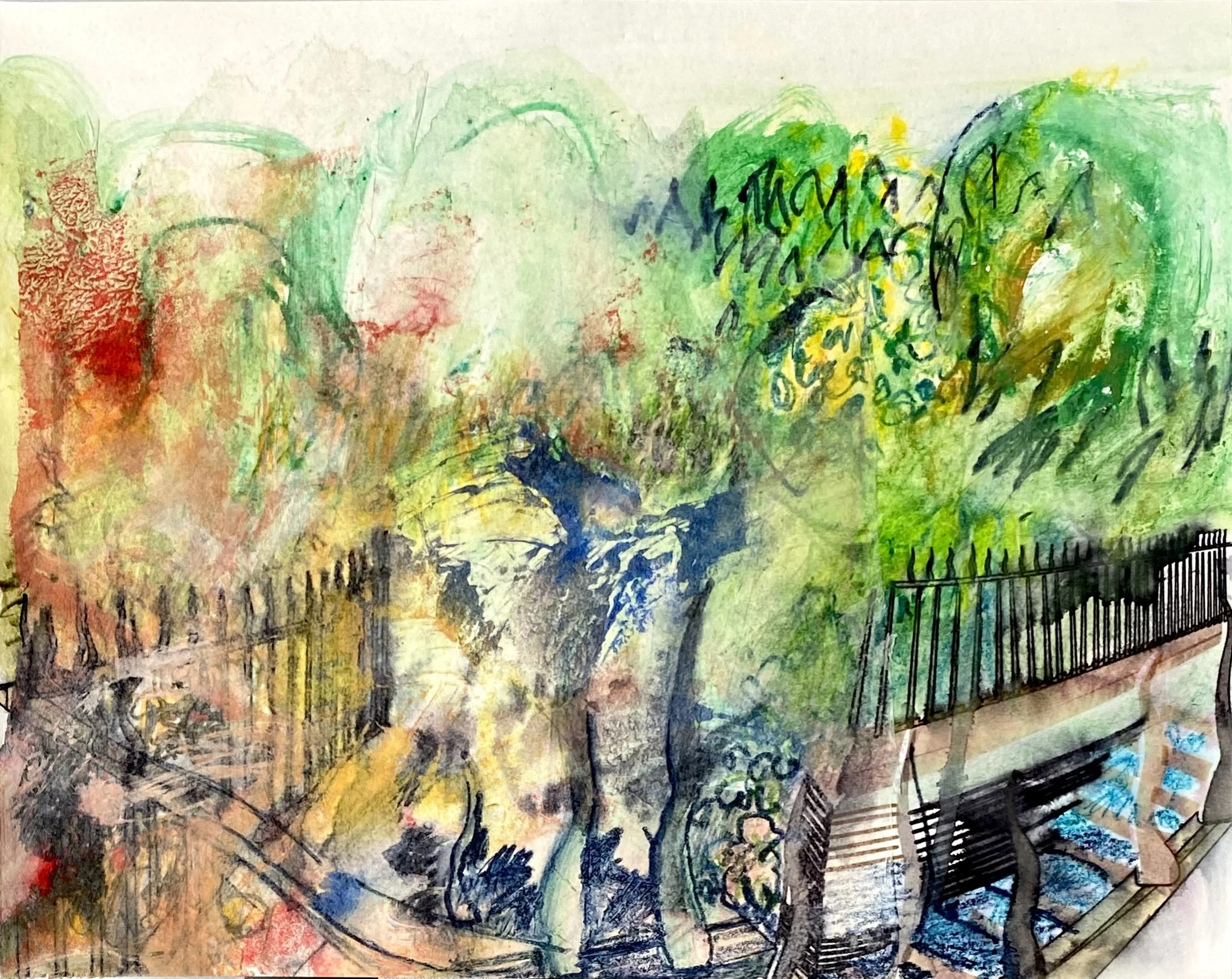 ‘Down there 2’, Mono-print, ink and pencil on paper, 300mm x 270mm, 2026