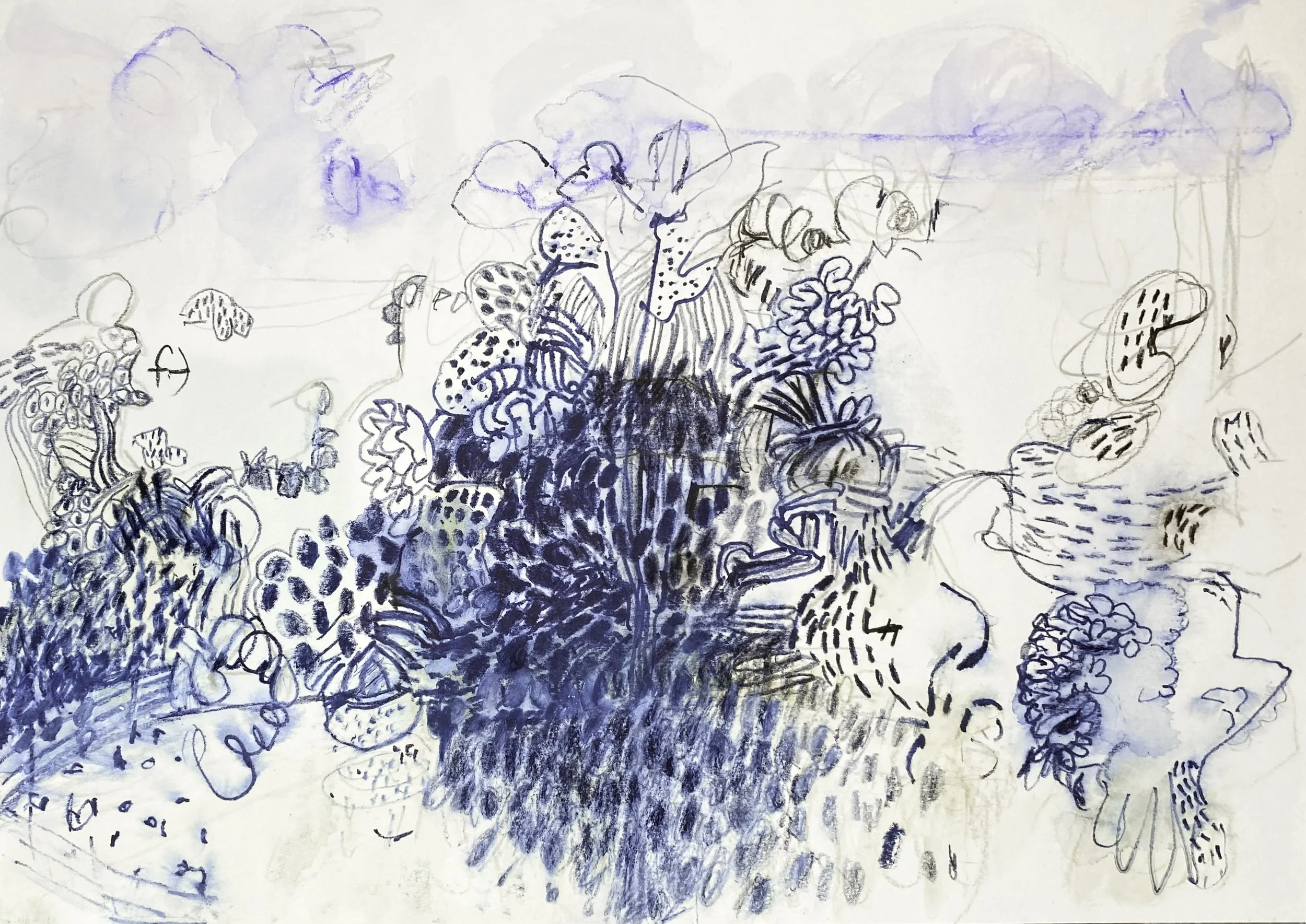 ‘Yarra Park (Path Less Travelled), Ink Pencil on Paper, 420mm x 300mm, 2026