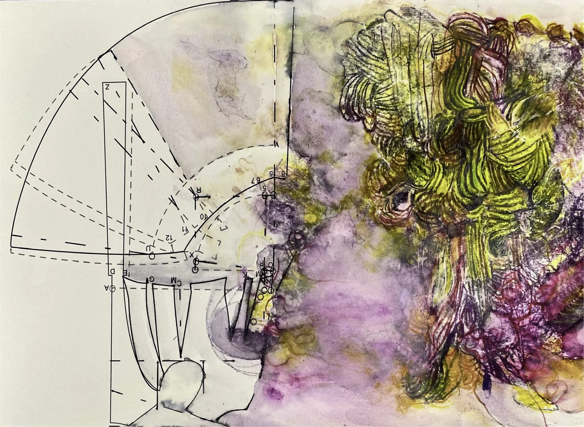 ‘Plato’s Dream (Smoke & Mirrors)’, Mono-print, Ink, Gouache on Paper, 360mm x 300mm, 2026