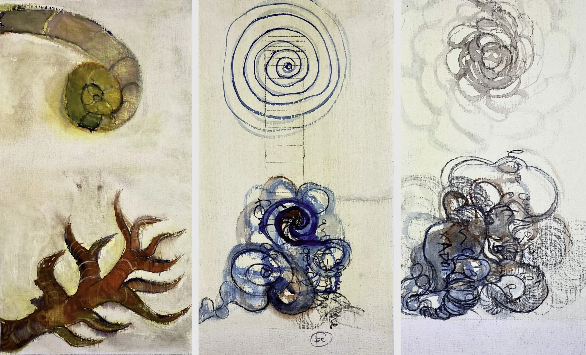 Chaos I (Triptych)’, Ink, Gouache on Paper, 510mm x 300mm, 1998