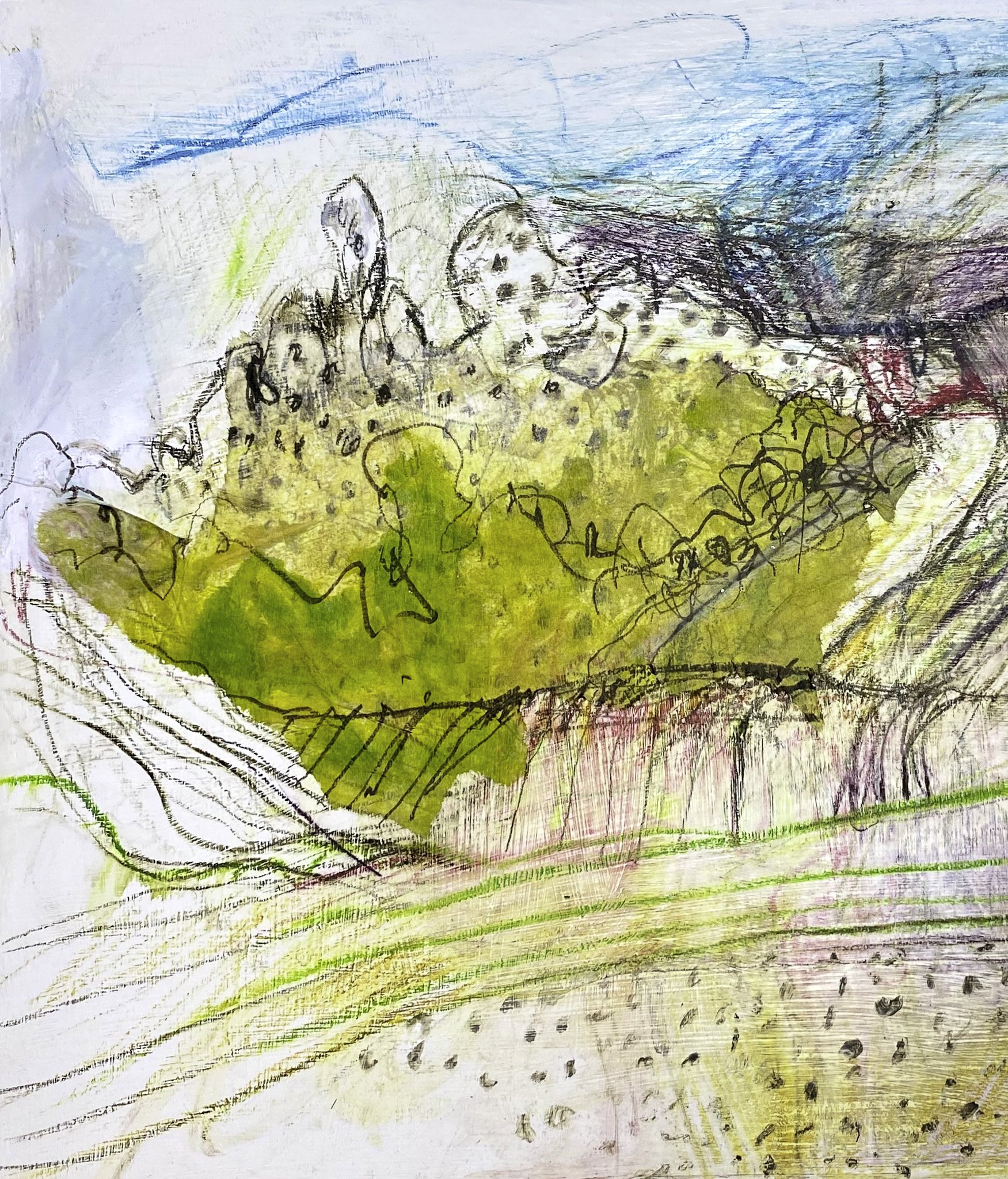 ‘ The Quarry on the Old Road’ to Lorne.’ ’ Ink, Collage, on Panel, 260mm x 300mm, 2026
