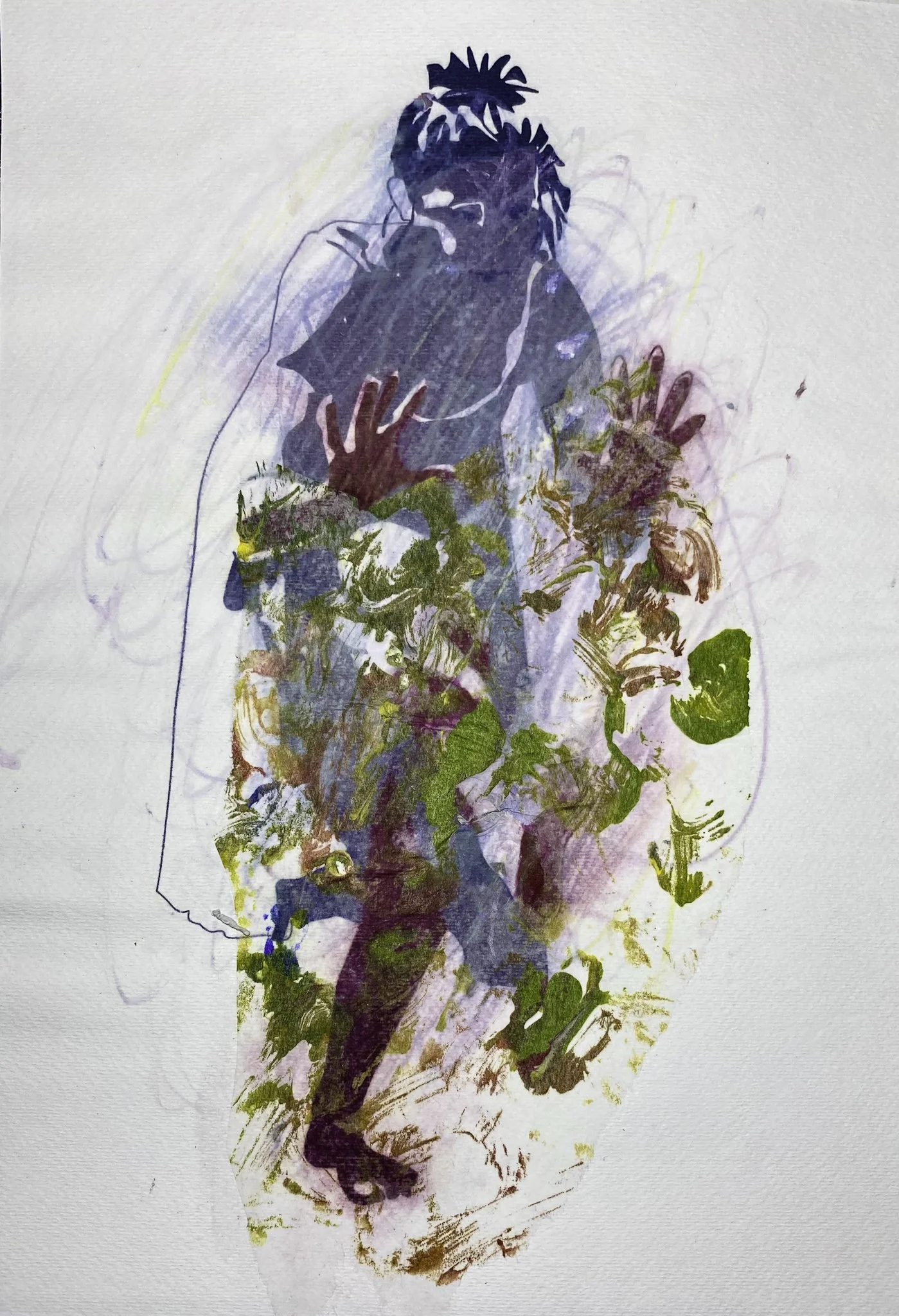 Study 2 (Barrier), Mono-print,  Ink, Watercolour on Paper, 220mm x 320mm, 2026