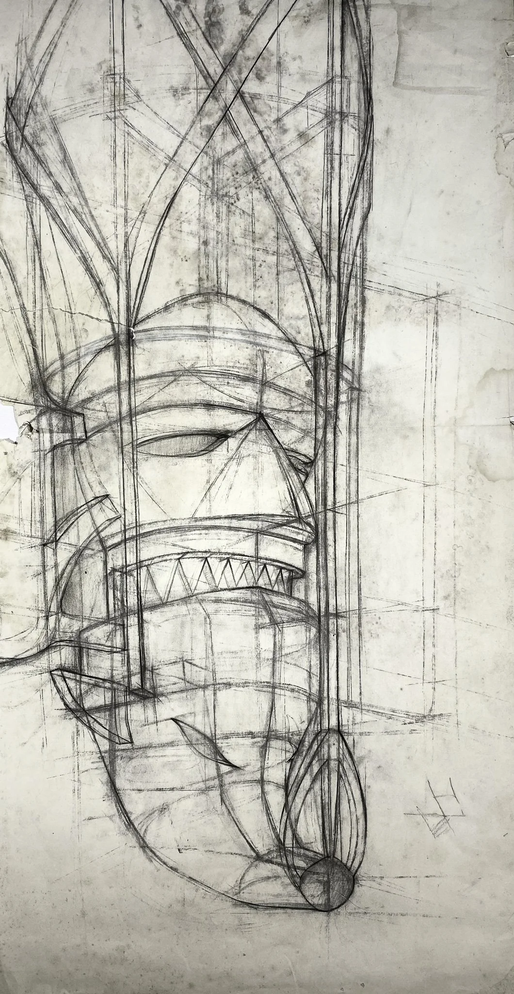 Study (New Guinea Mask) Stanley Street, Charcoal on Paper, 450 x 950 mm 1980s