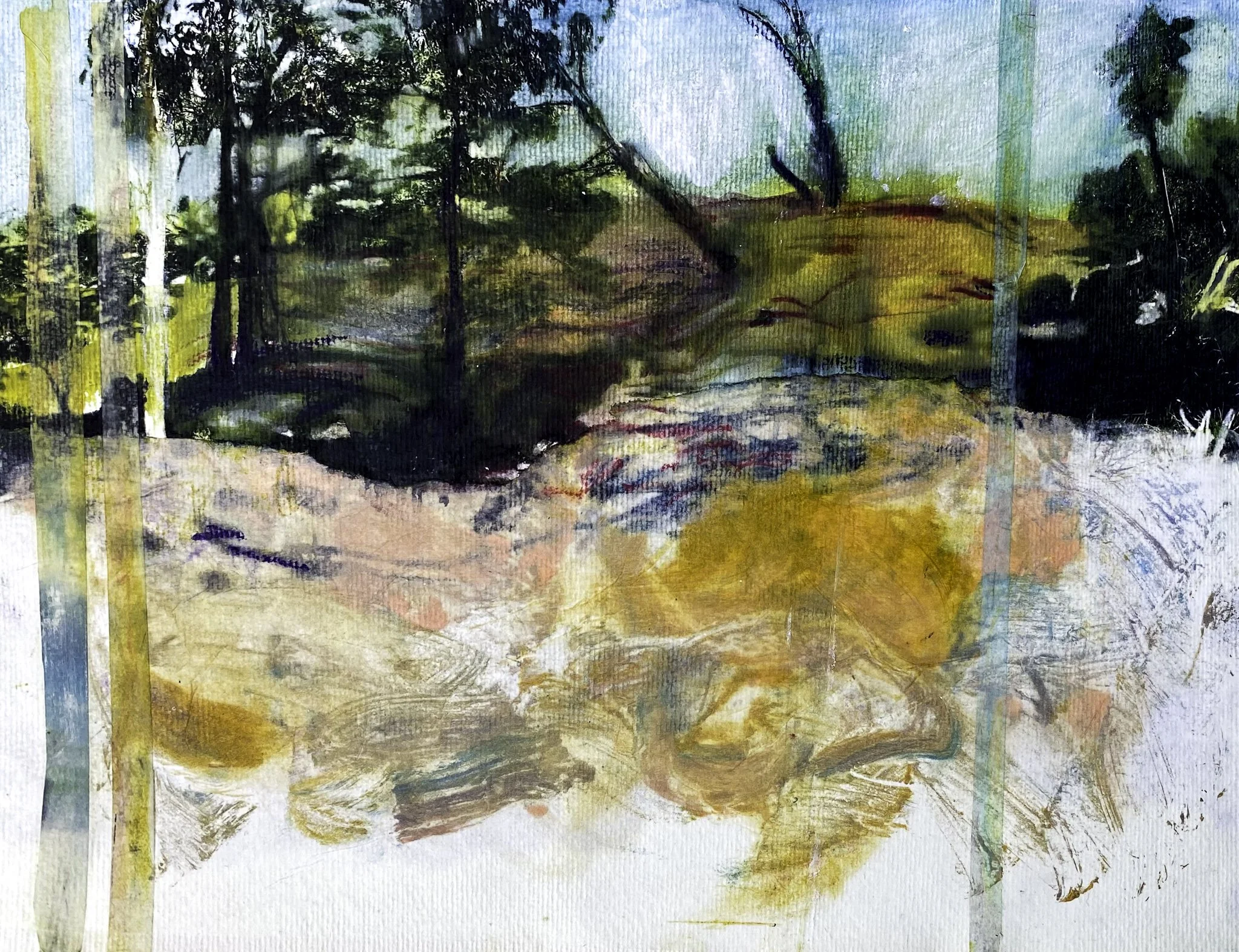 ‘Yarra Path (Segment), Mono-print, Acrylic, Ink on paper, 400mm x 300mm, 2026