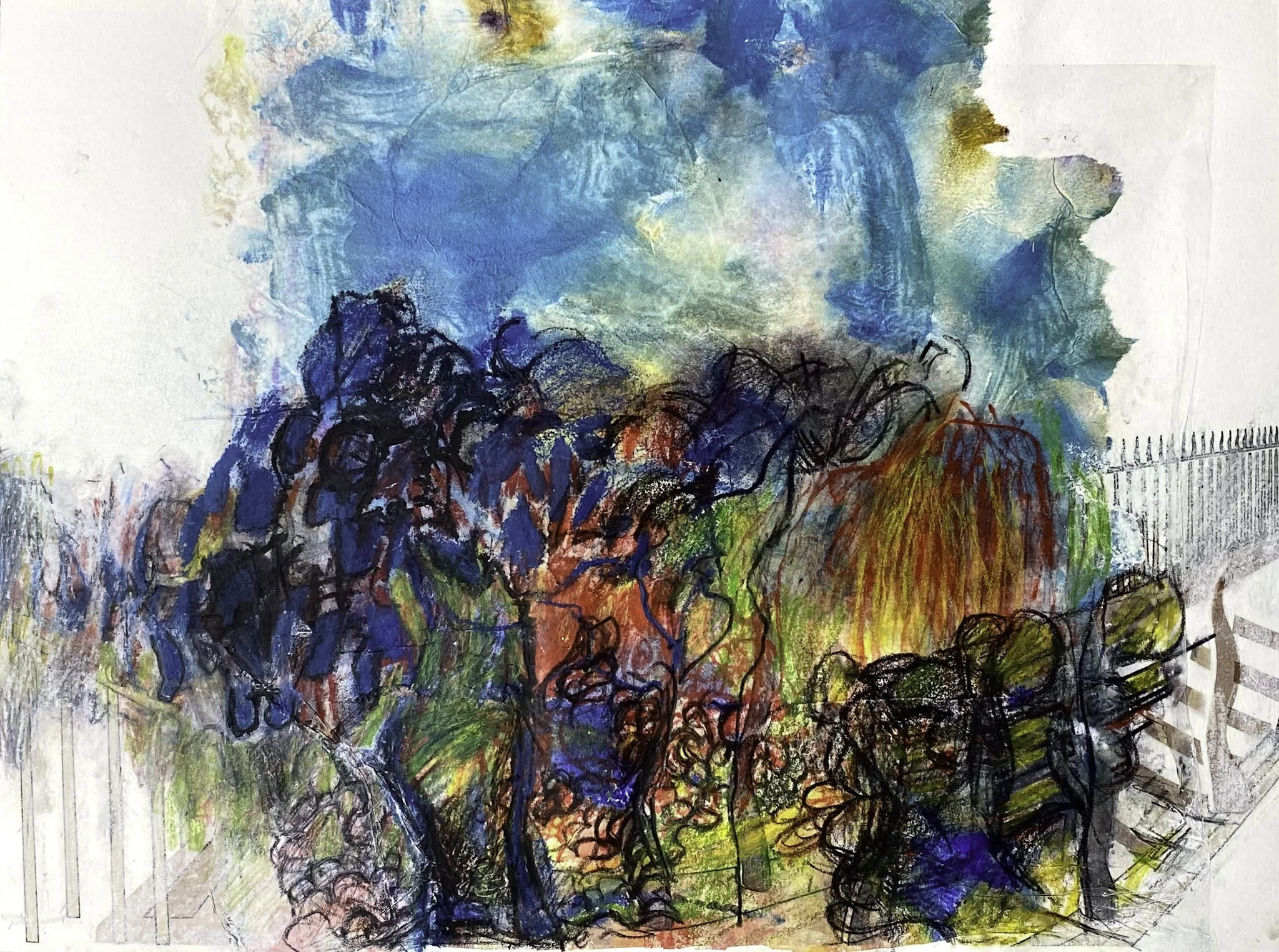 ‘Down there 3’, Mono-print, ink and pencil on paper, 420mm x 300mm, 2026