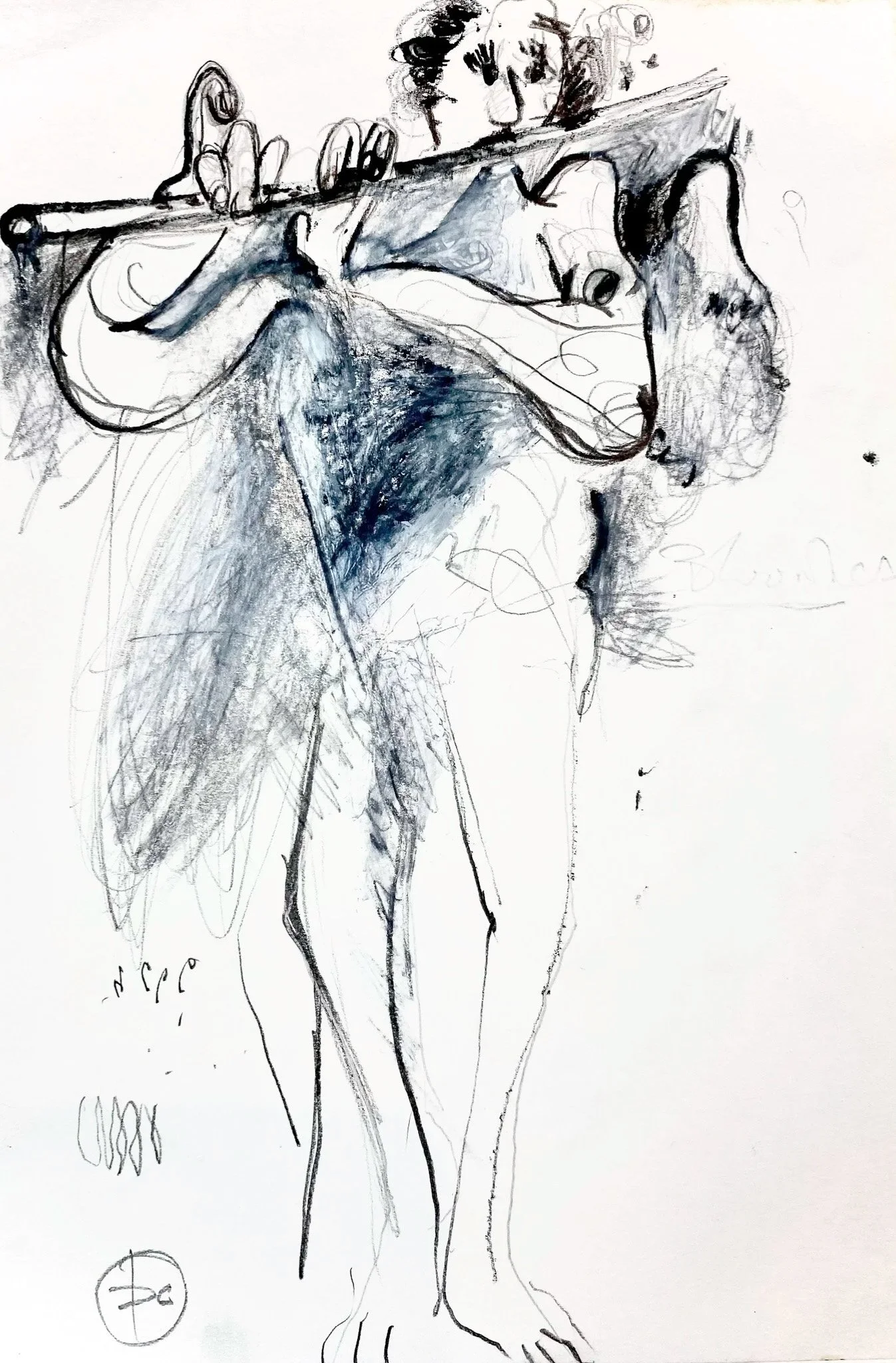 ‘Untitled (Flautist)’, Graphite, Gouache on Paper, 190 x 290mm, 1990s