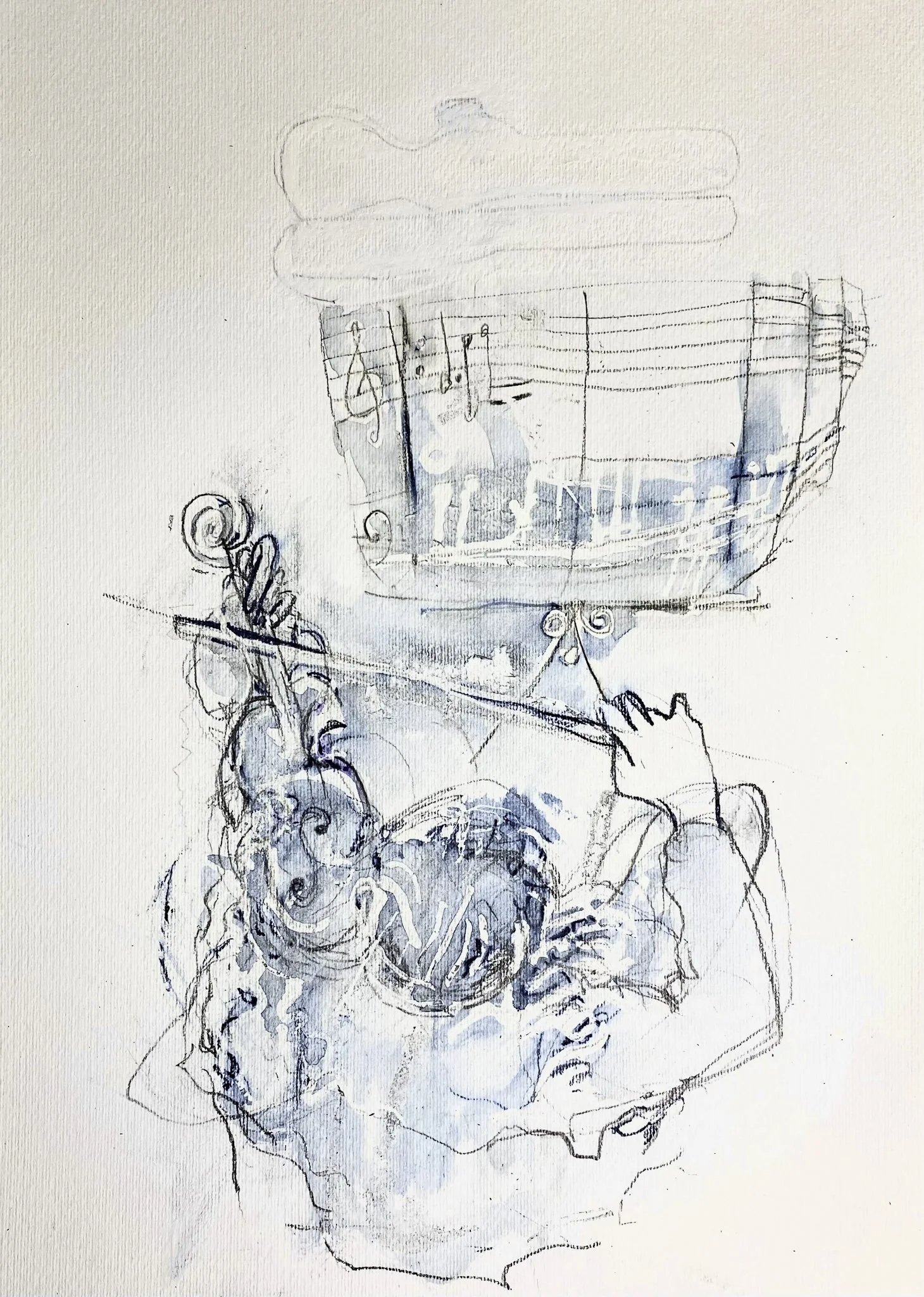 ‘Ghost Notes, Ink, Pencil on Paper, 300mm x 400mm, 2026