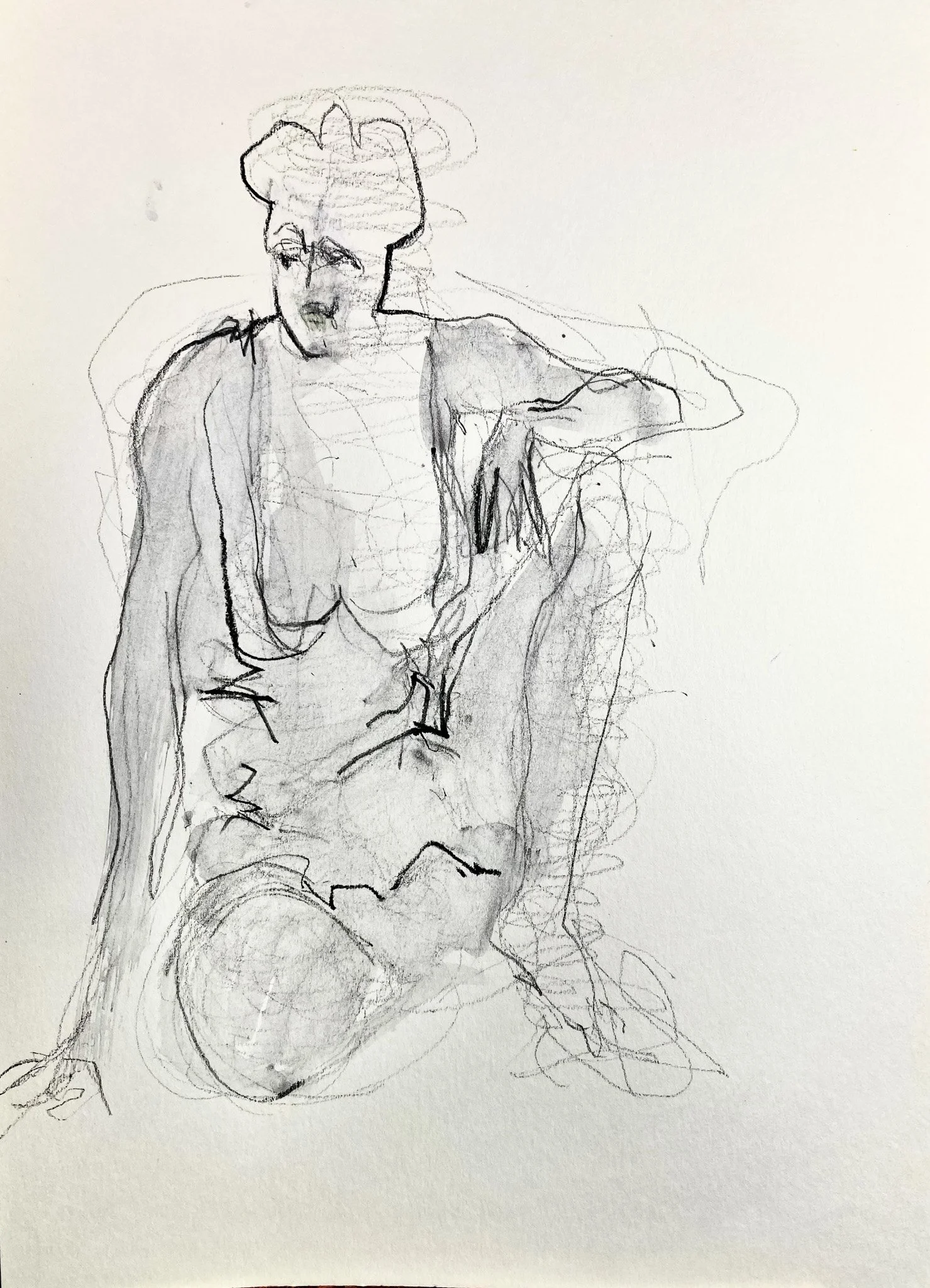 ‘Woman (Paused)’. Ink, Graphite on Paper, 300mm x 420mm, 2026
