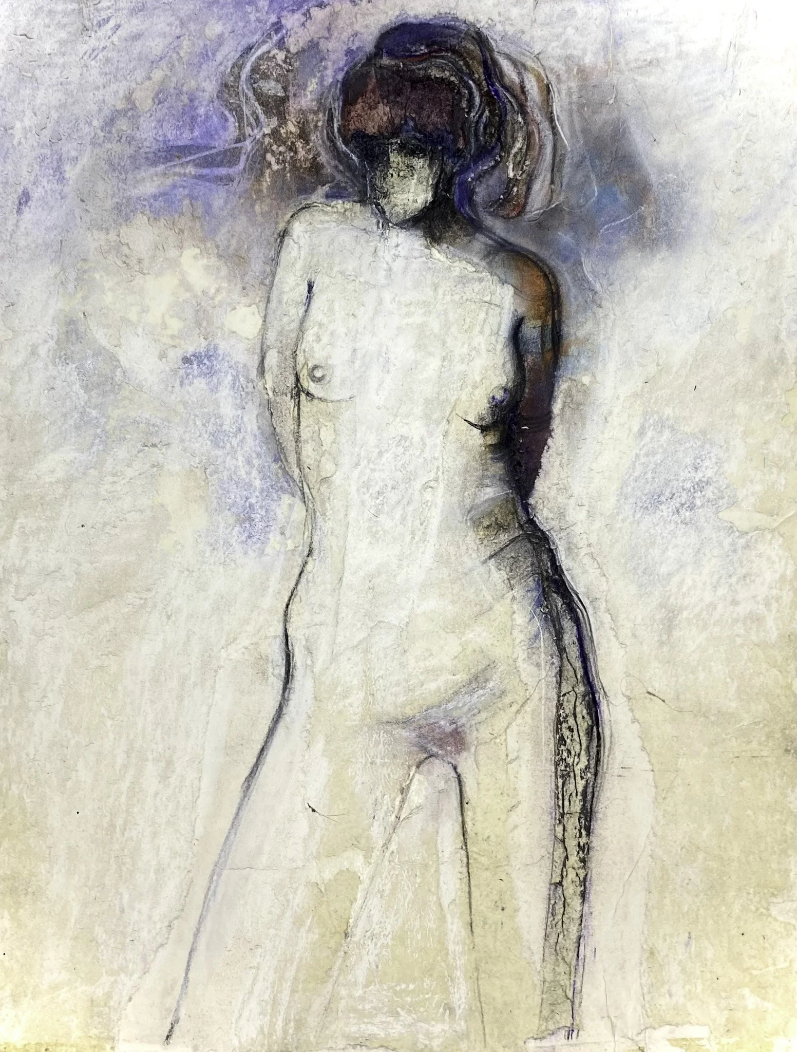 Life Study (Smaller with purple and orange) Stanley Street, Charcoal, Chalk on Paper, 450 x 550mm 1980s