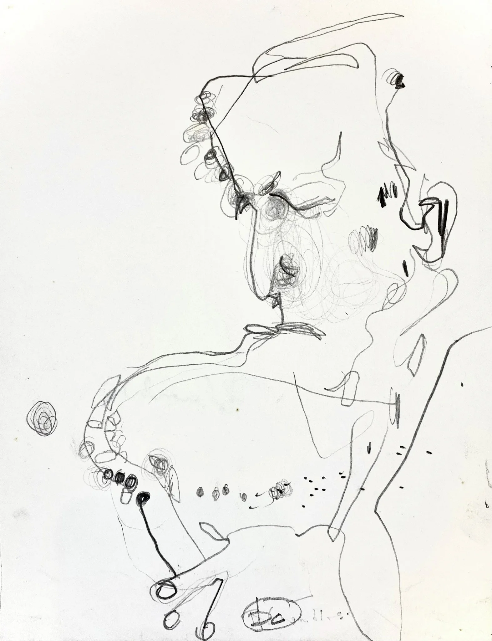 ‘Untitled (Saxophonist)’, Graphite on Paper, 210 x 265mm, 1990s