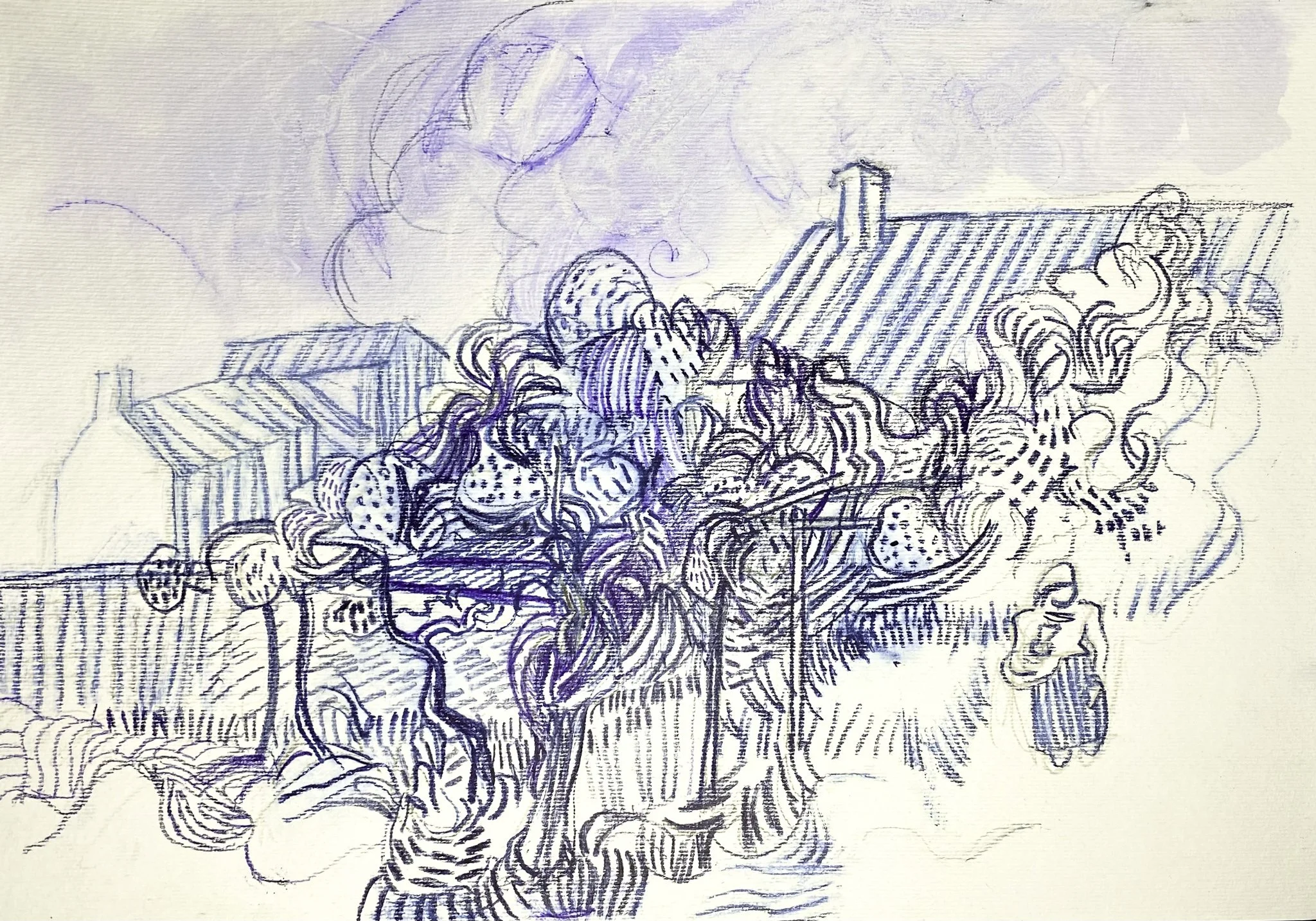 ‘Backyard Pergola (After Vincent Van Gogh)’, Ink Pencil on Paper, 420mm x 300mm, 2026