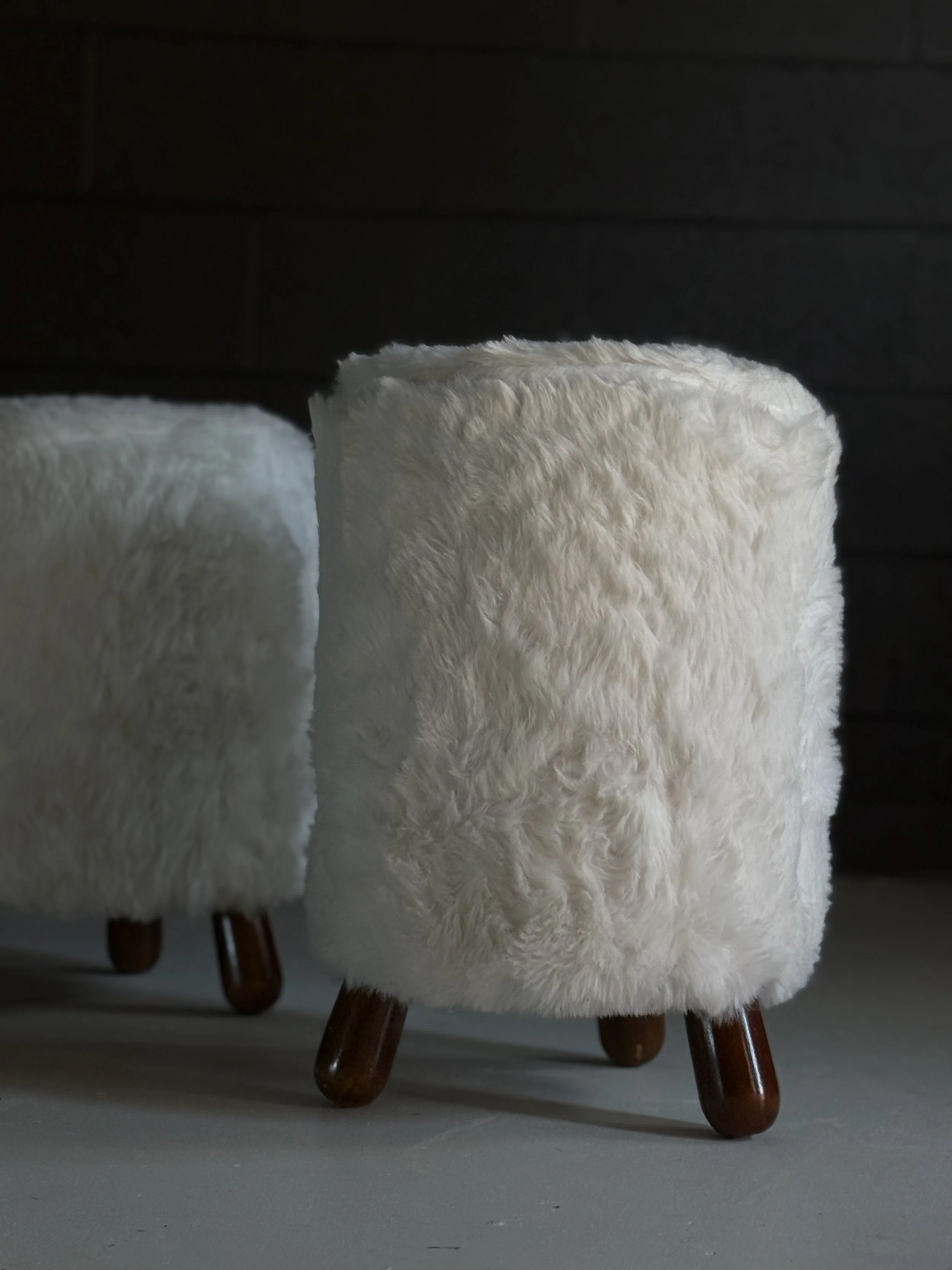 Faux Fur Stools In the Style of Jean Royére