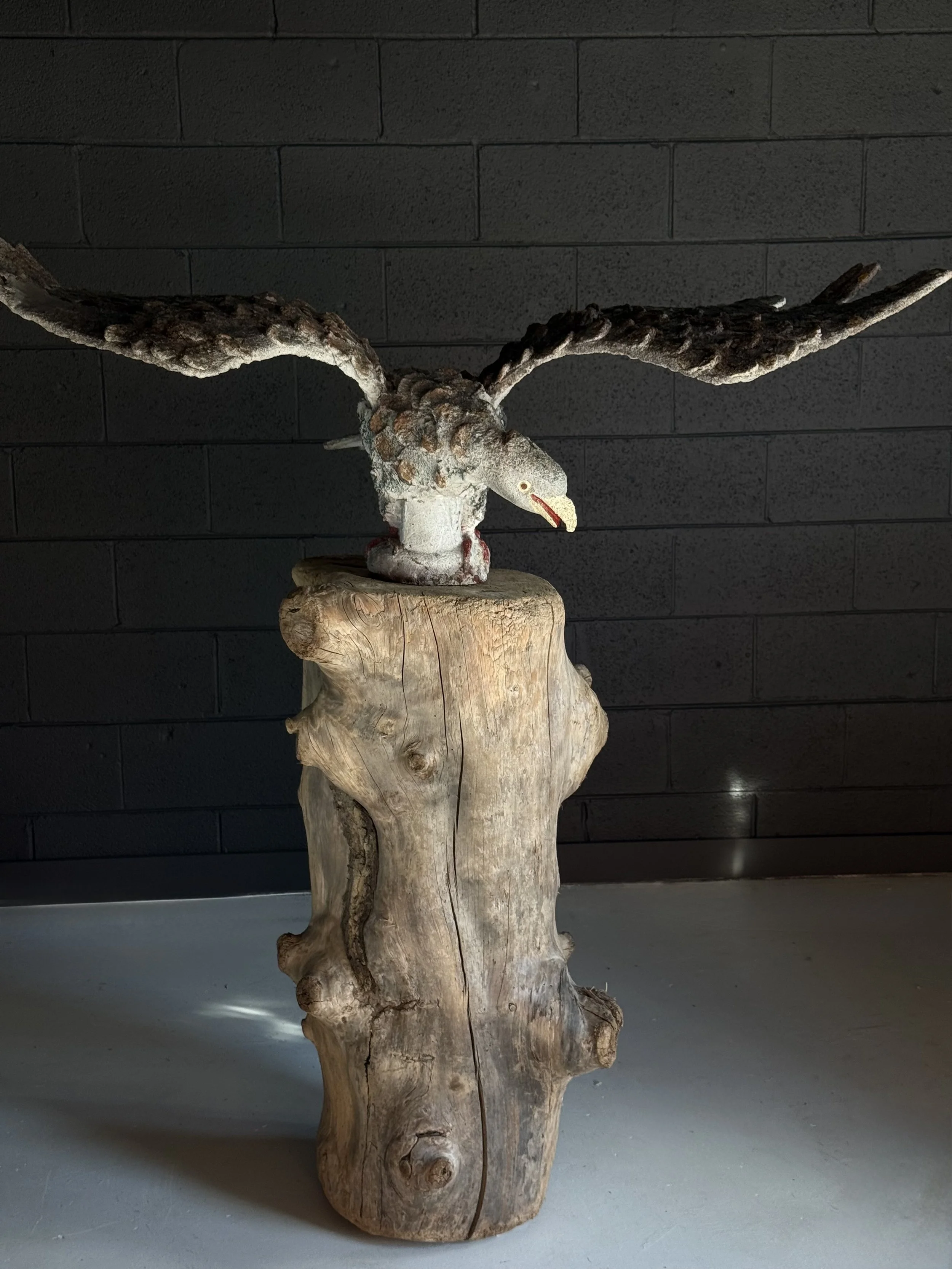 French Cast Stone Eagle on Wood Plinth