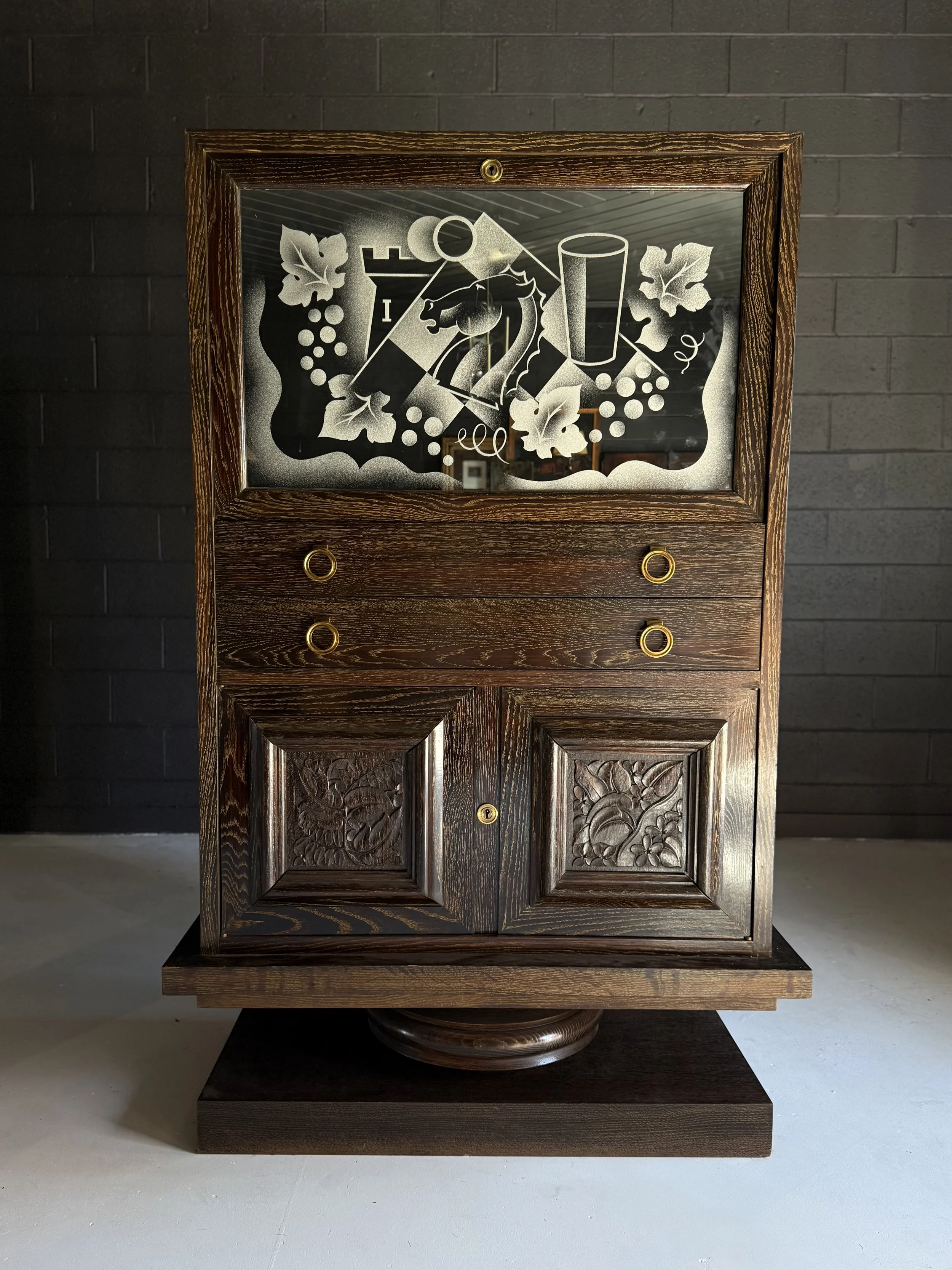 Cerused Oak Bar Cabinet Attributed to Charles Dudouyt c.1940