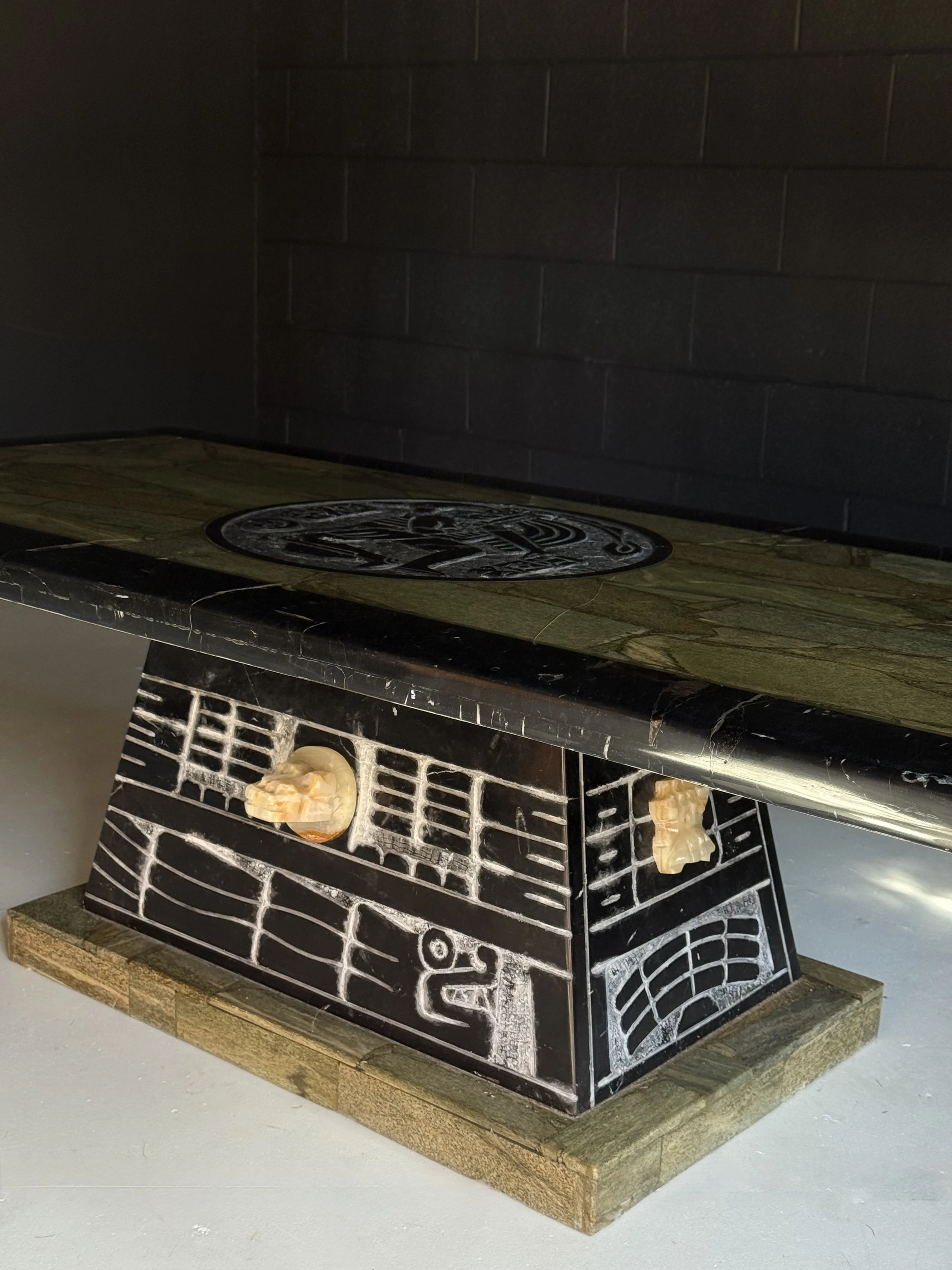 Mixed Stone Coffee Table with Aztec Design and Motifs