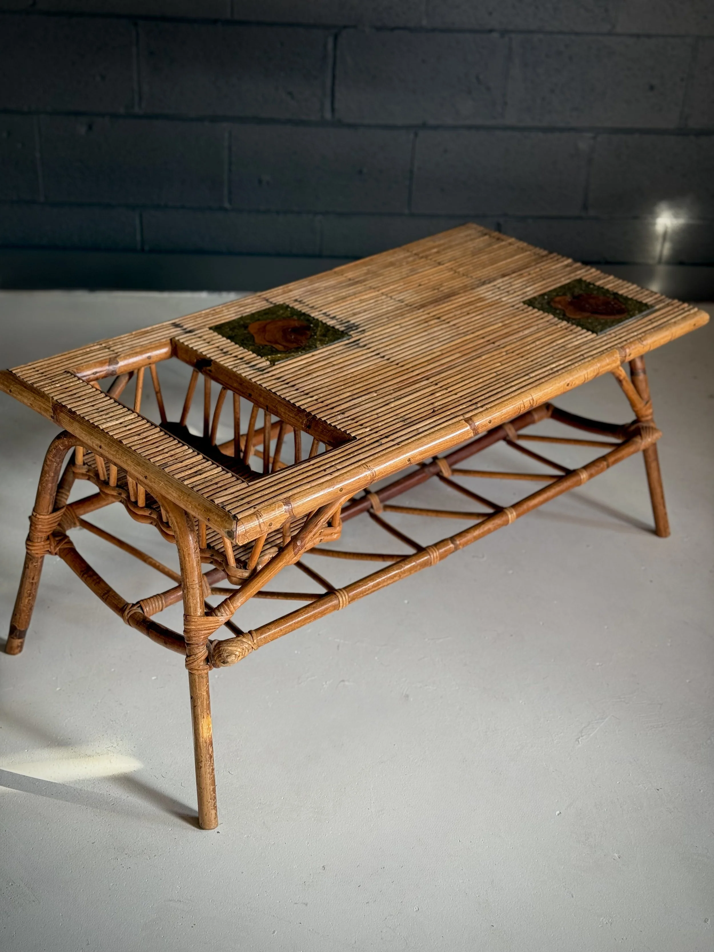 French Audoux & Minet Bamboo Coffee Table Mid 20th century.