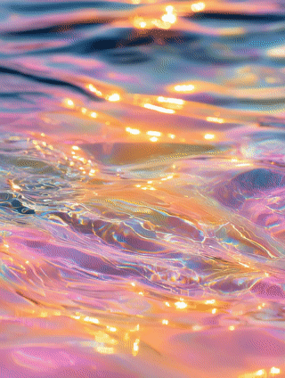 Close-up of colorful, shimmering water with sunlight reflections.