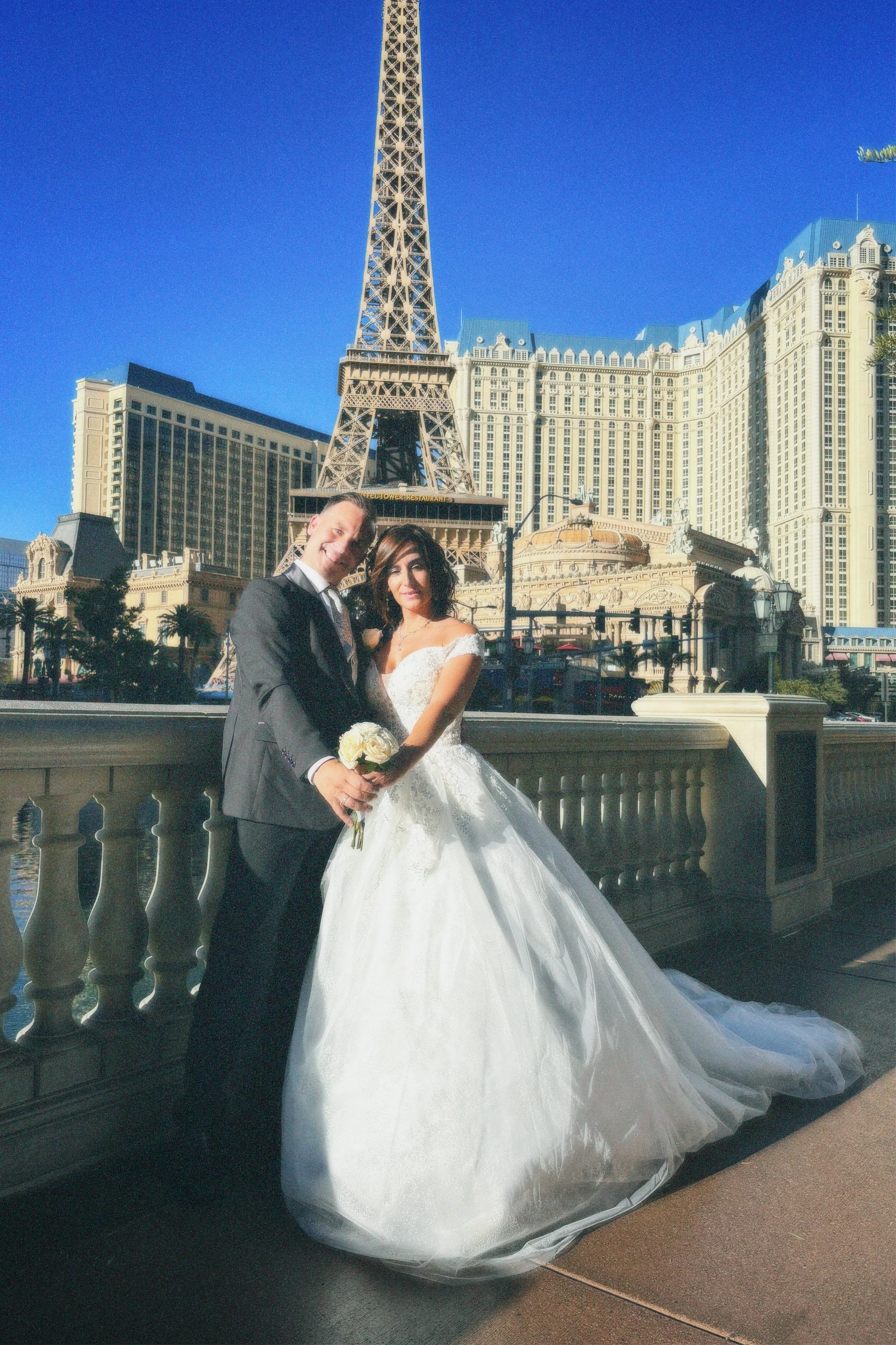 Bellagio Fountains Wedding Photos on 35mm Film | Eiffel Tower Las Vegas