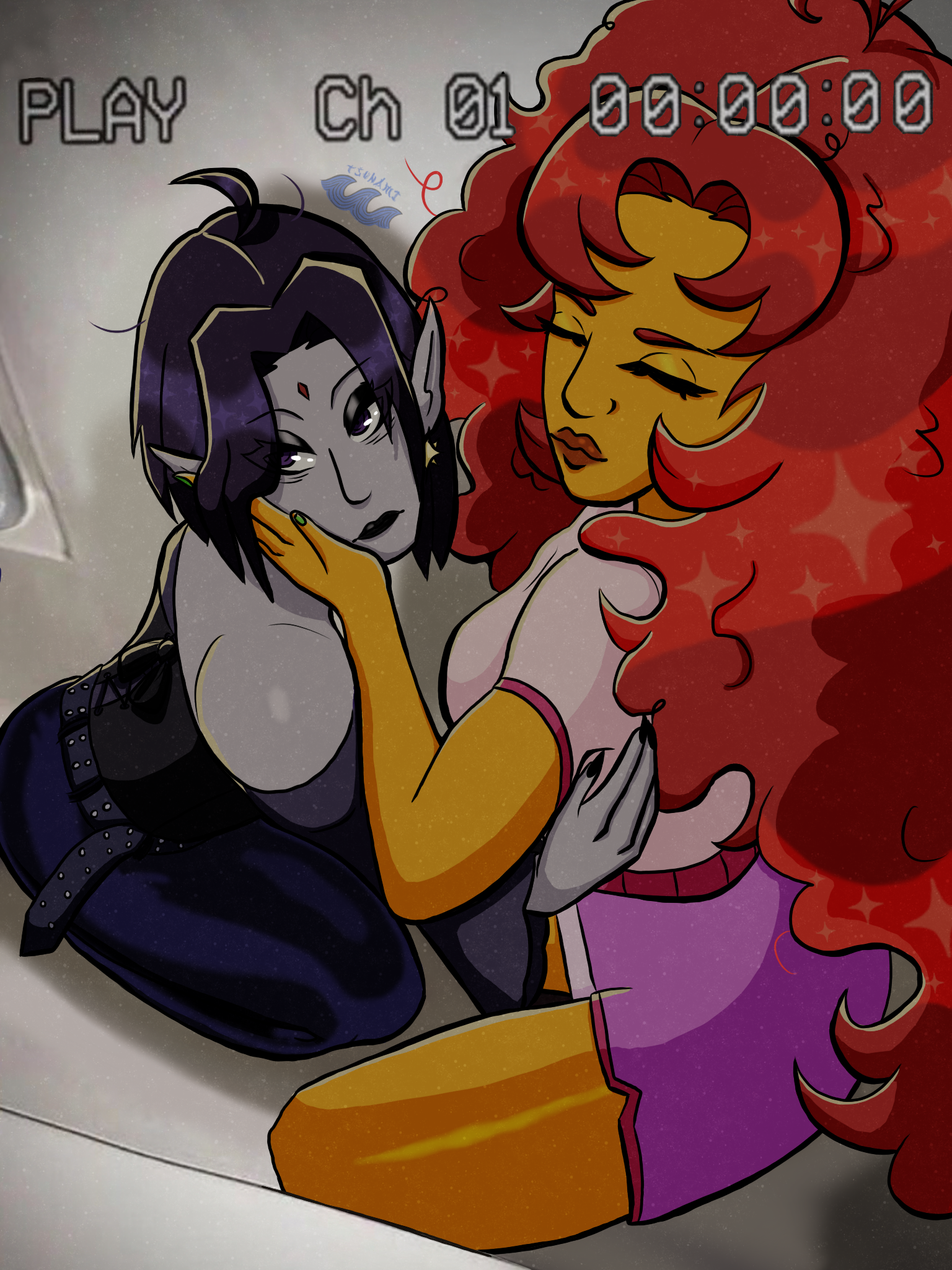 Fanart of Starfire and Raven from the Teen Titans.
