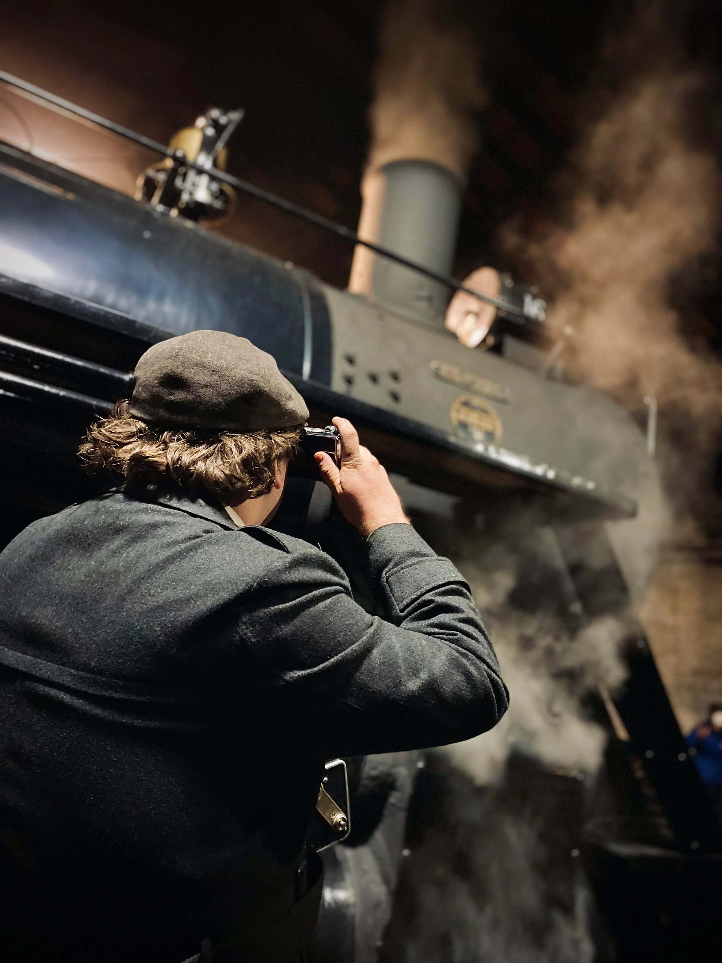 Simon Miller photographs East Broad Top No. 16 in the Rockhill Furnace roundhouse during a Dynamo Productions photo charter.