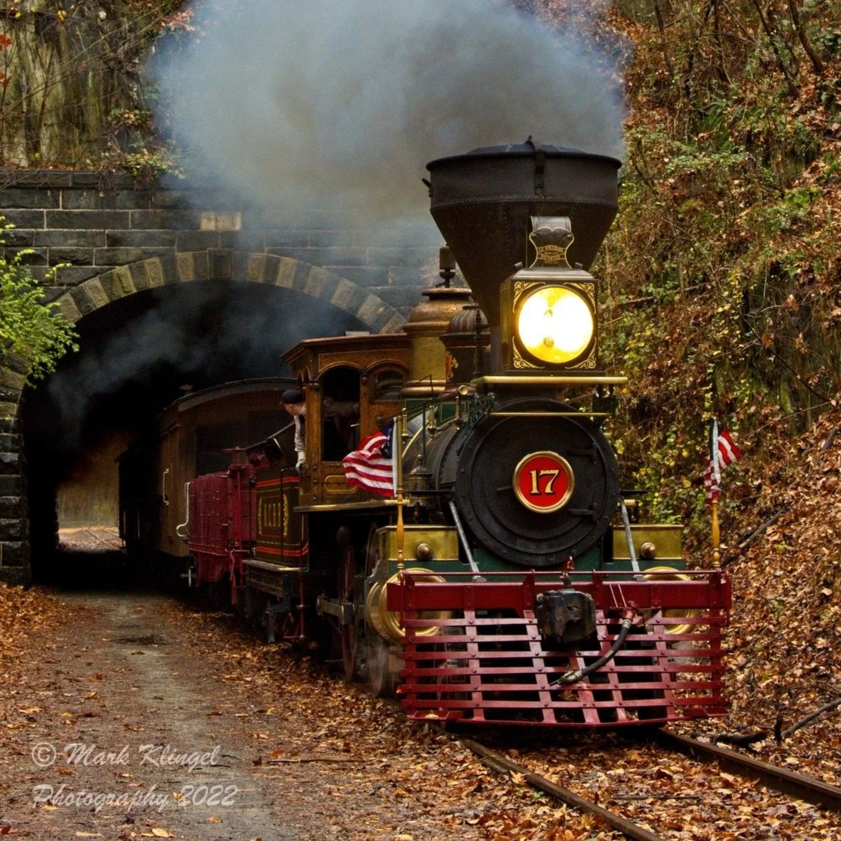 Northern Central Railway No. 17 "York" exits Howard Tunnel during a Dynamo Productions photo charter. Mark Klingel photo.