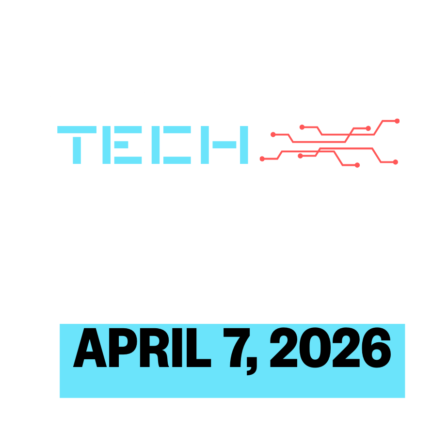 Event poster for the 'Moonshot Tech Innovation with an Altitude Showcase' scheduled for April 7, 2026, with a black background, featuring white, blue, and red text and a digital circuit graphic.