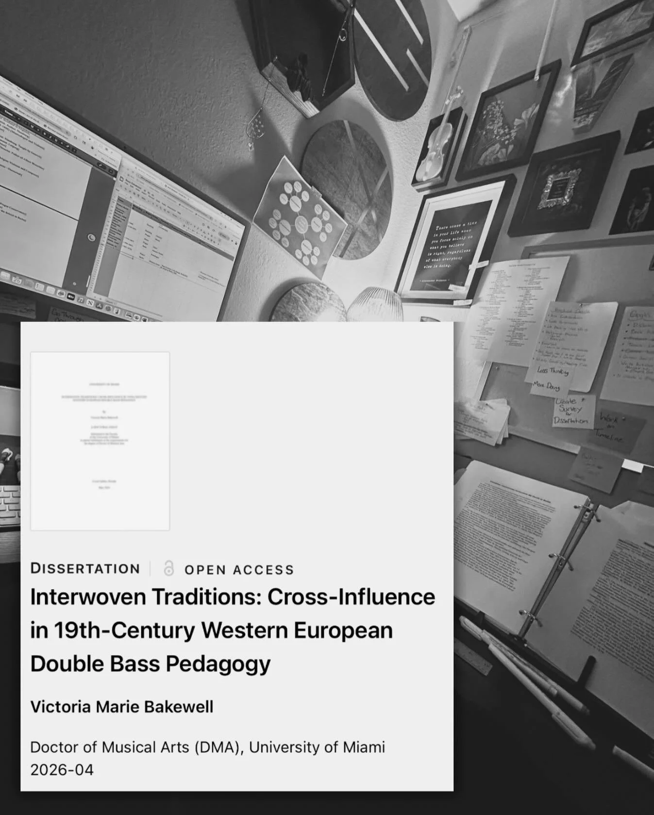 My doctoral essay is now officially uploaded and available.

Grateful for the support behind this work.

Interwoven Traditions: Cross-Influence in 19th-Century Western European Double Bass Pedagogy

DMA, University of Miami &mdash; 2026 🙌

🔗 in bio