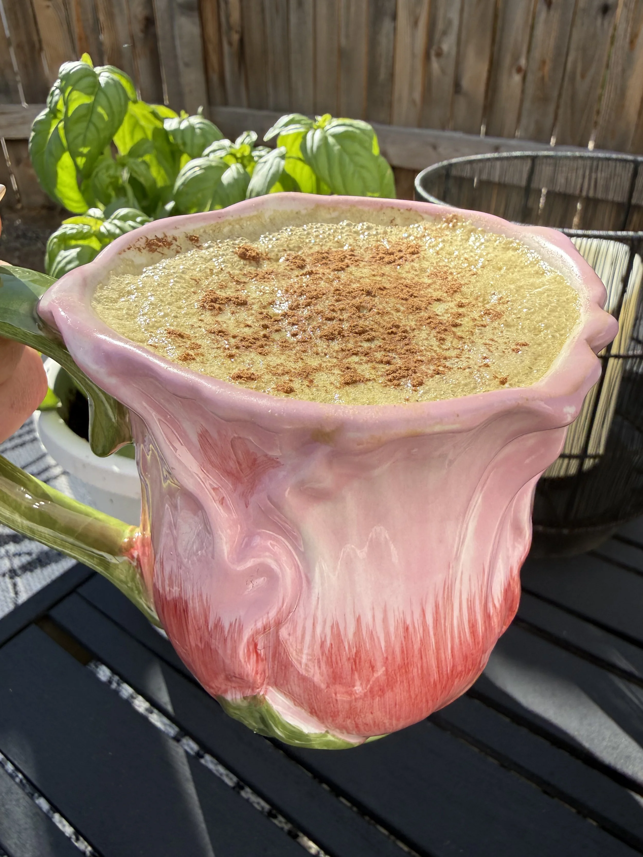 Dirty Matcha Pistachio Milk Latte with Lavender Syrup