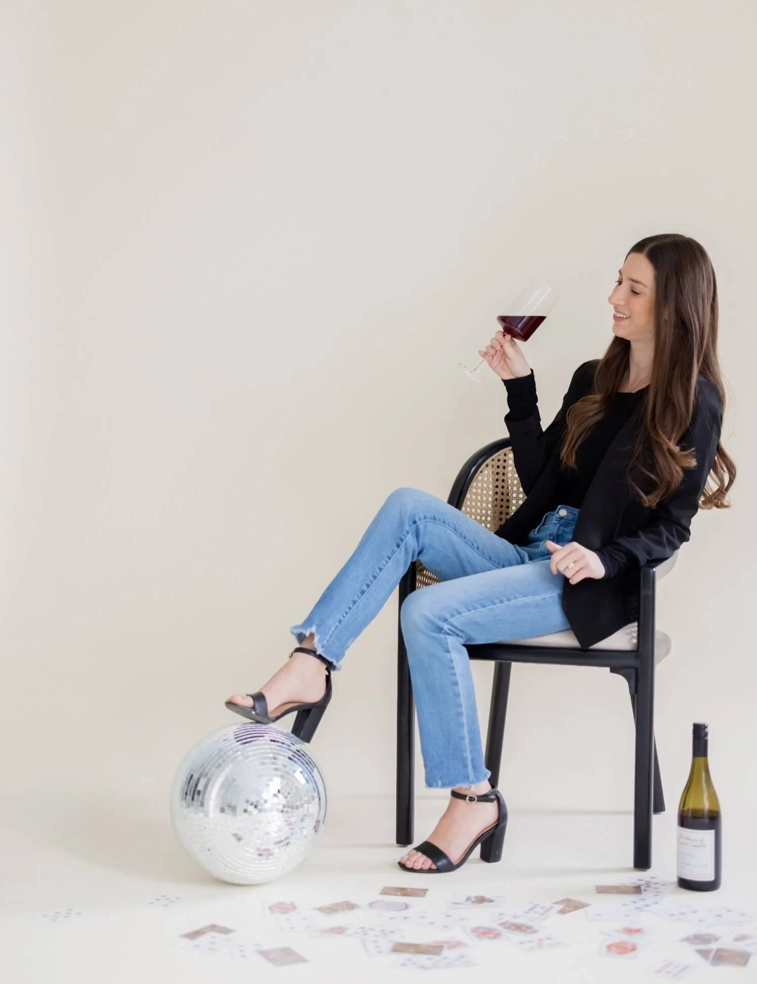 fun pic of jaks showing disco ball and wine to depict the freedom of starting a business