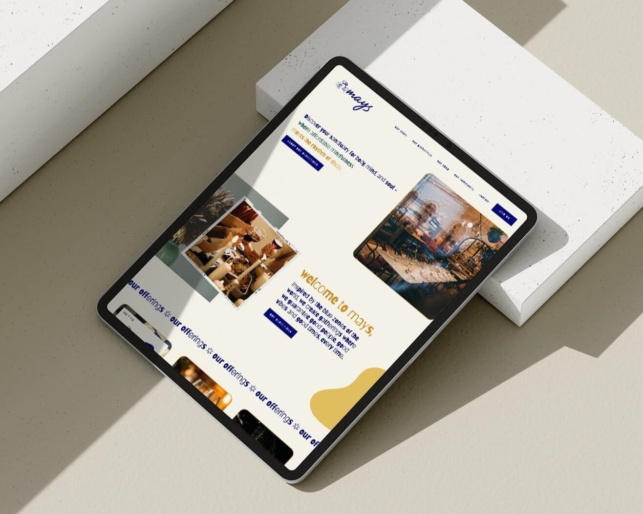 ipad device mockup of home page of hospitality service website