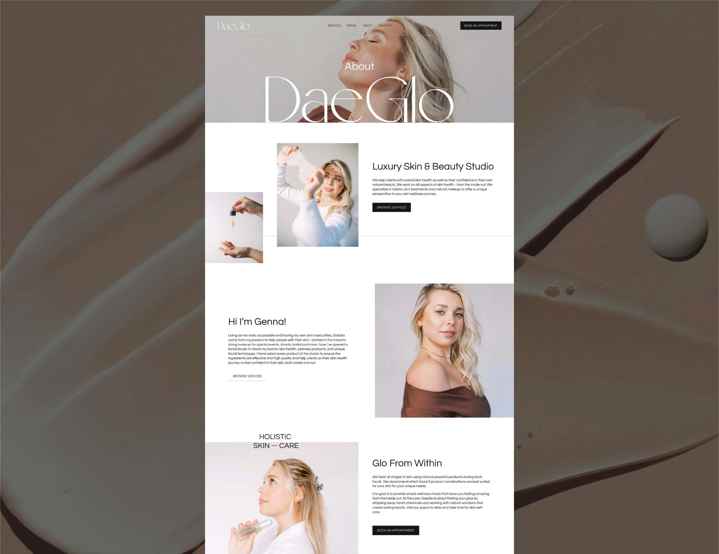 about page design for holistic skincare specialist