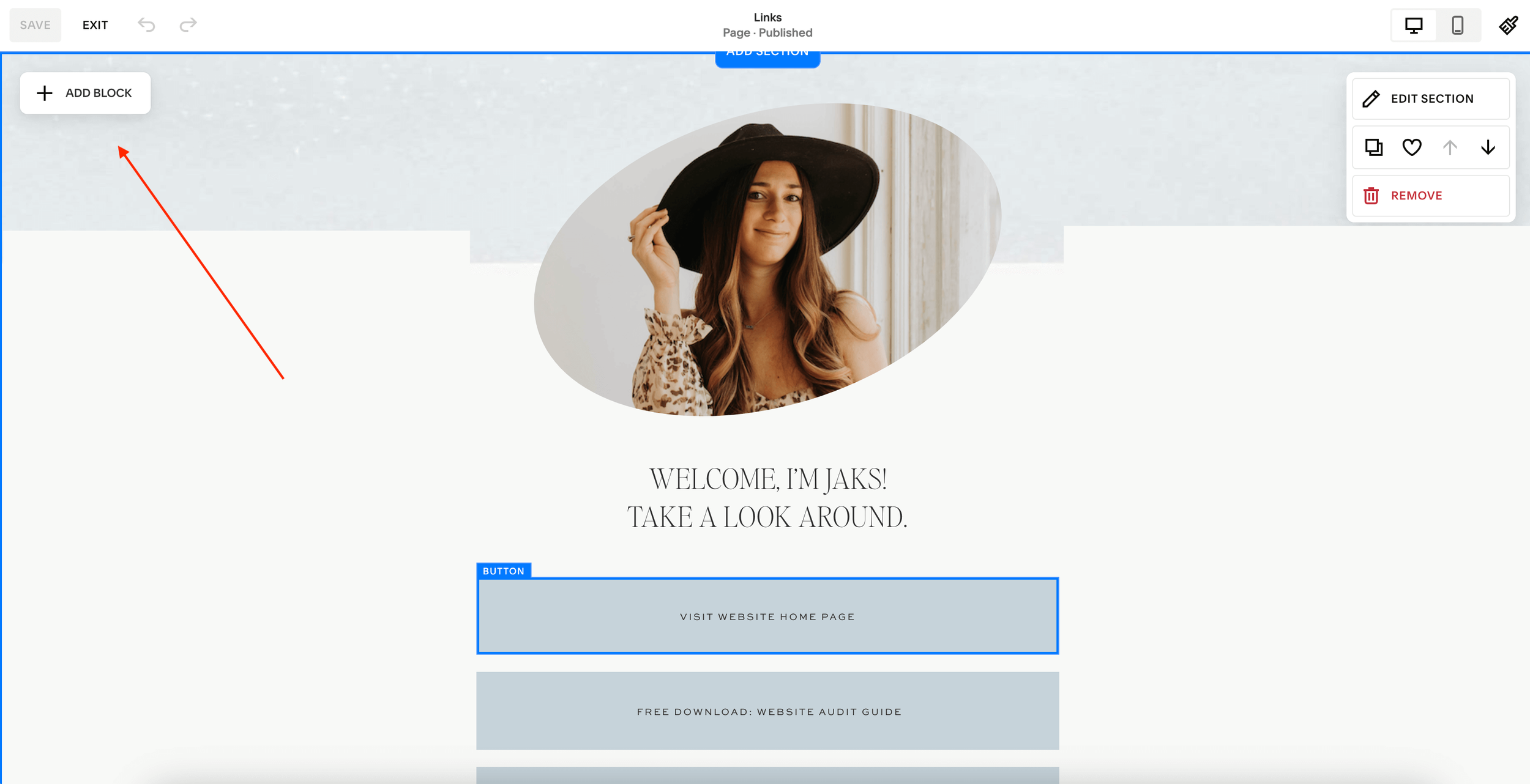 links page design in squarespace