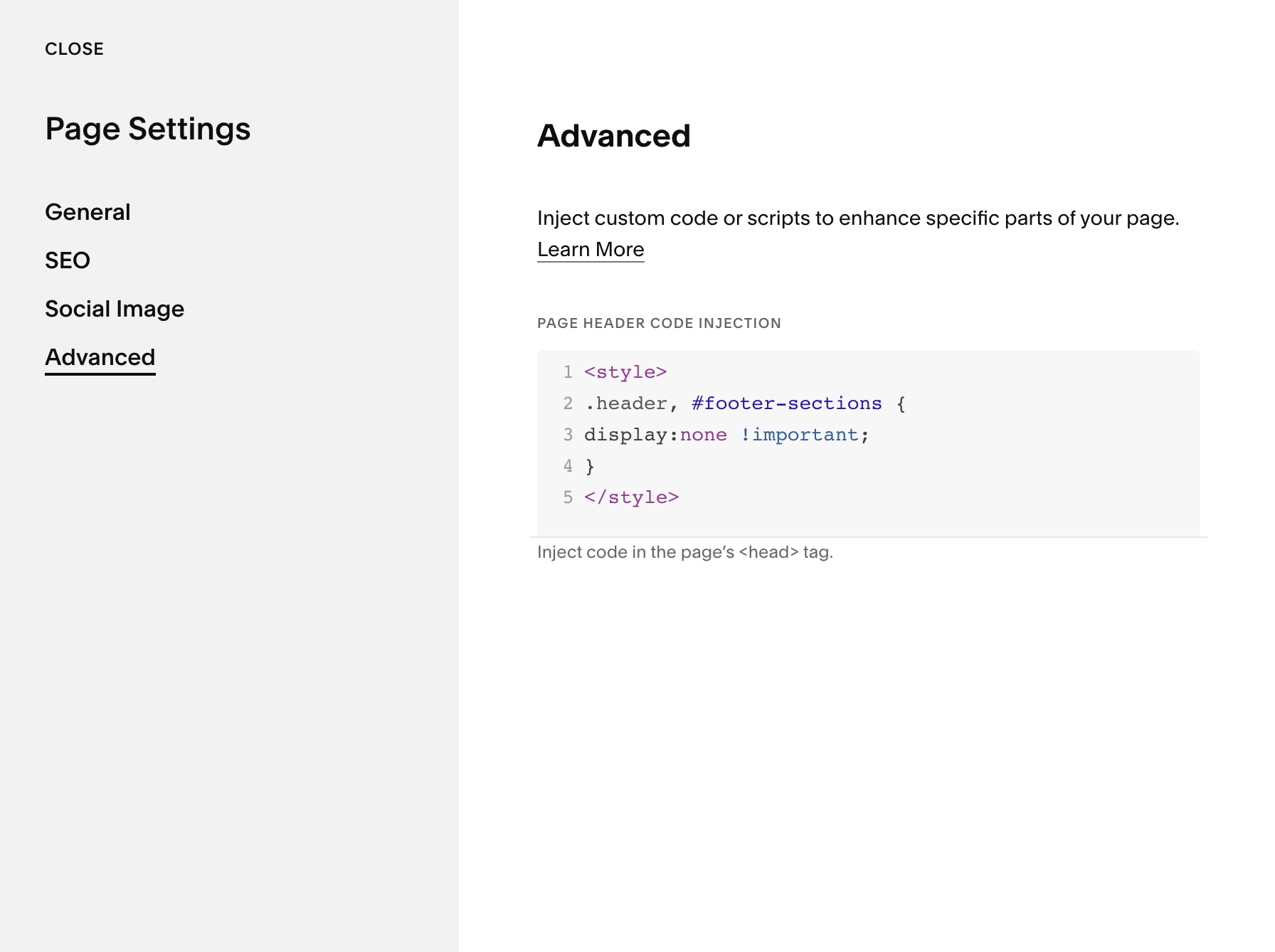where to paste custom code for a specific page squarespace