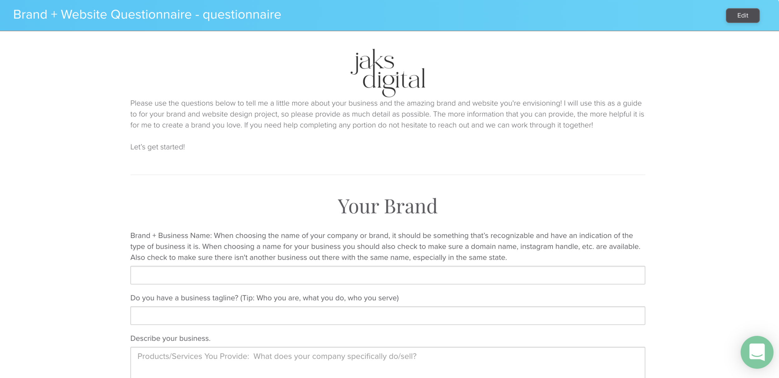 dubsado questionnaire