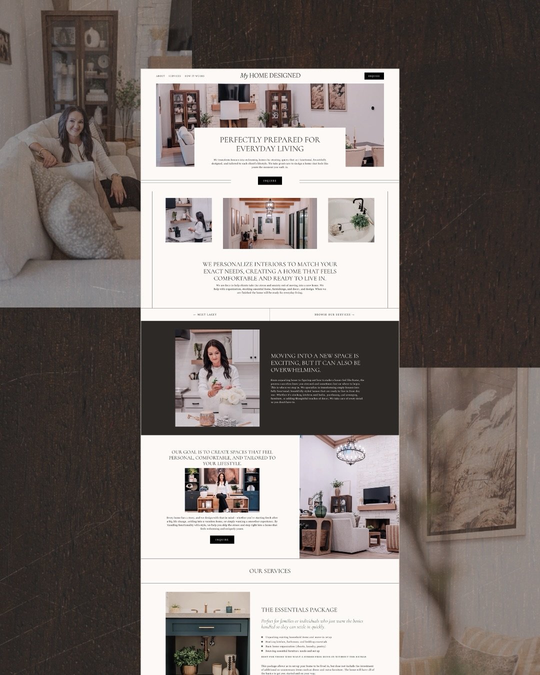 She styles homes. The website needed to feel like walking into one of them.

The goal was a website that felt as calm and considered as the services themselves. Warm, clean, elevated, the kind of site where someone in the middle of a stressful season