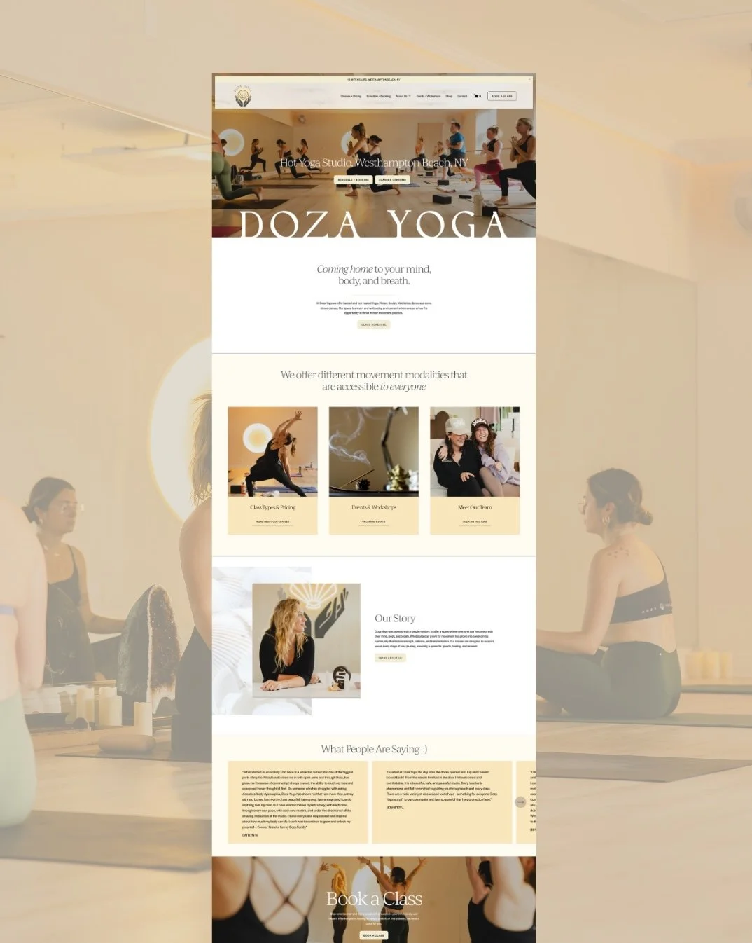 home page design of doza yoga studio in west hampton beach
