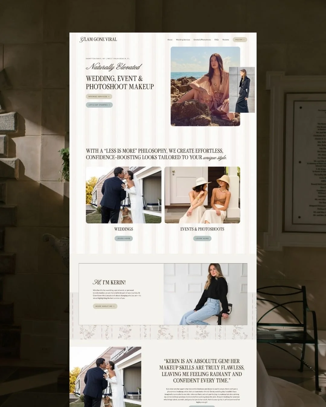 home page design for glam gone viral website