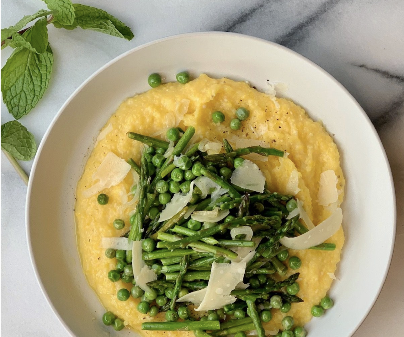 Polenta with Asparagus, Peas and Mint