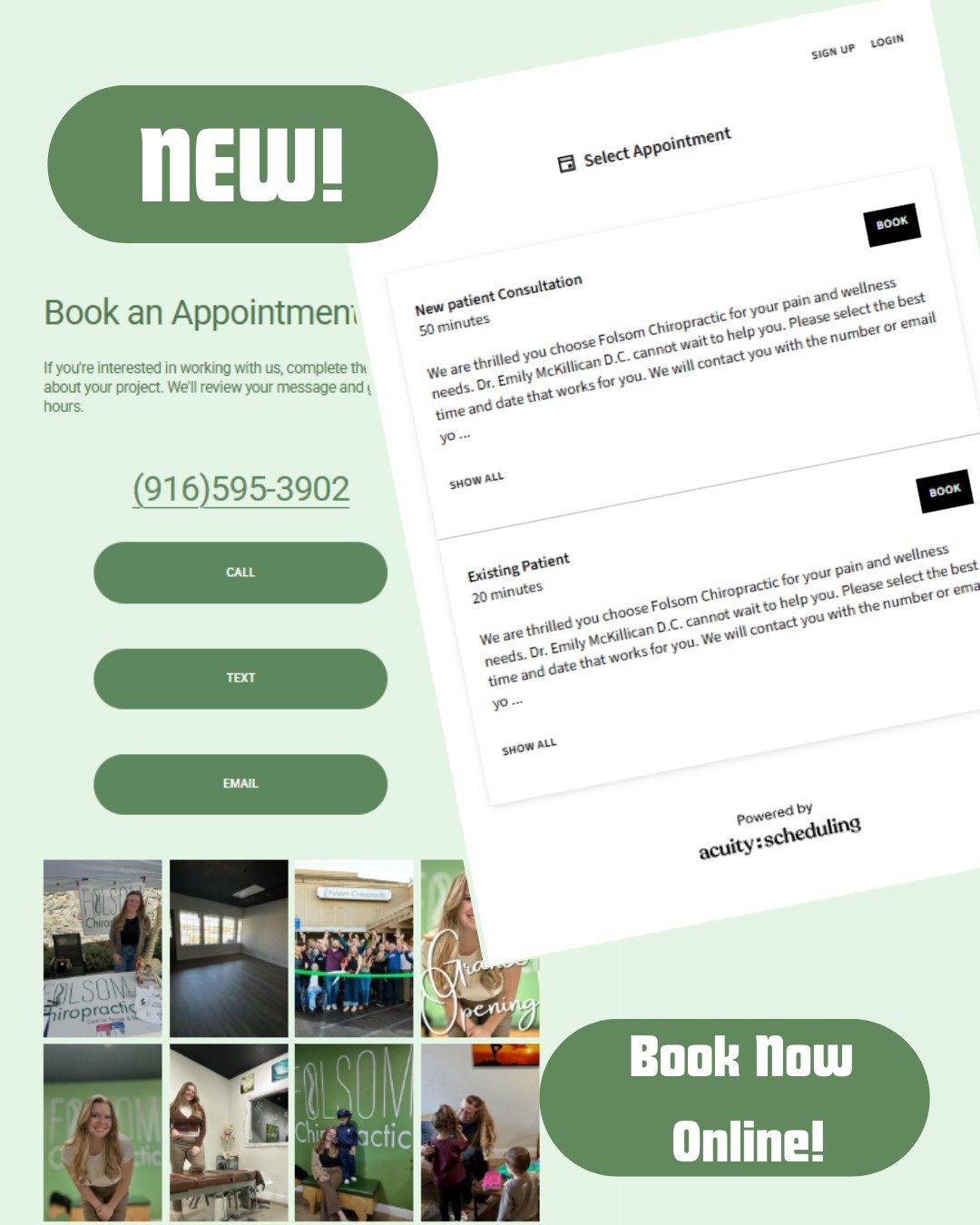✨ Booking Just Got WAY Easier ✨

We&rsquo;re excited to announce that Folsom Chiropractic now offers online booking! 🙌

You can schedule your appointments with Dr. Emily McKillican, D.C. directly through our website&mdash;anytime, day or night.

✔️ 