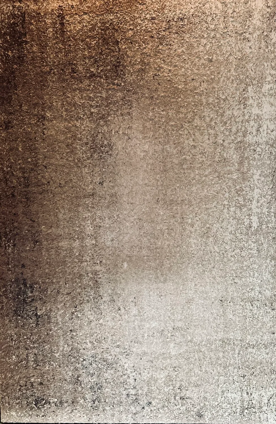Close-up of a wall with a textured, mottled surface in shades of brown and gray.