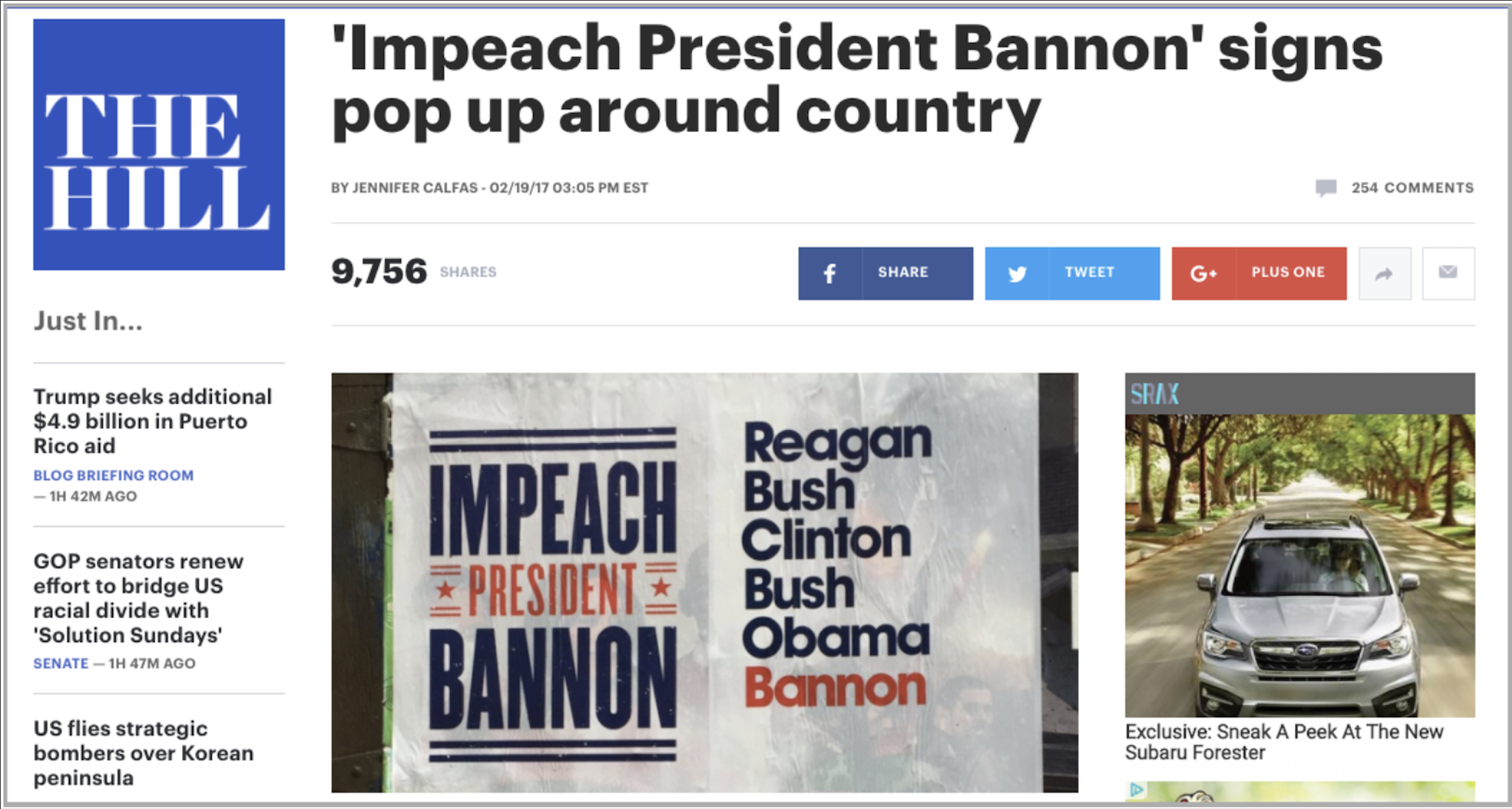 The Hill caught wind of our Impeach President Bannon campaign