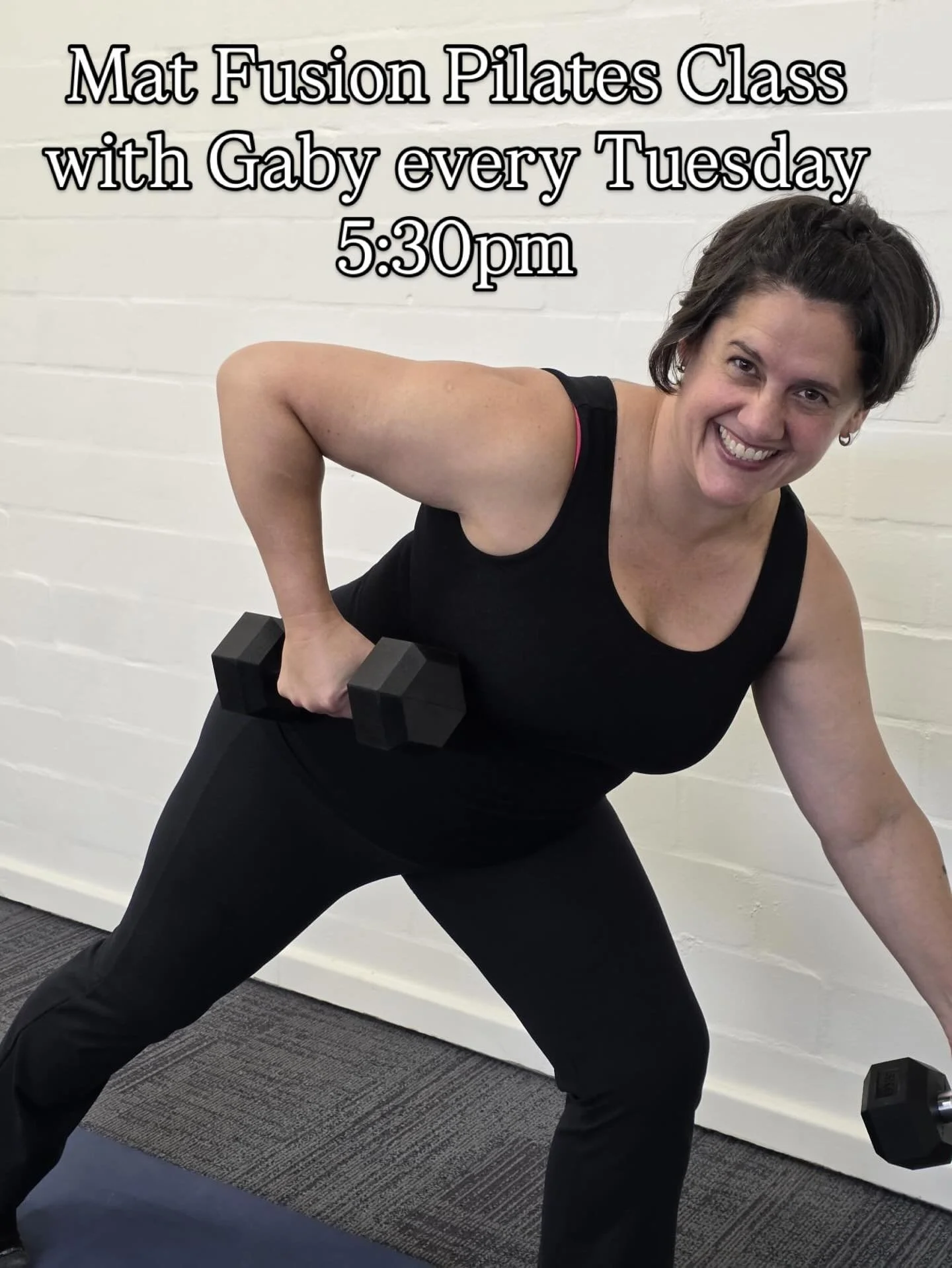 Mat Fusion with @gabyrossinleite don&rsquo;t let the smile fool you 😅 

This class has been thoughtfully designed by Gaby to support women navigating menopause and perimenopause. 

Every Tuesday at 5:30pm to book your spot comment &ldquo;MATFUSION&r