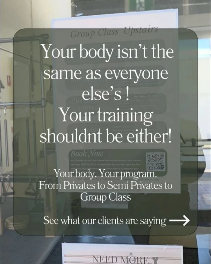 Your body isn&rsquo;t the same as everyone else&rsquo;s  and your training shouldn&rsquo;t be either.

At Humans in Movement, Wollongong Pilates studio, we offer semi private Pilates, private sessions, and small group classes designed to support your